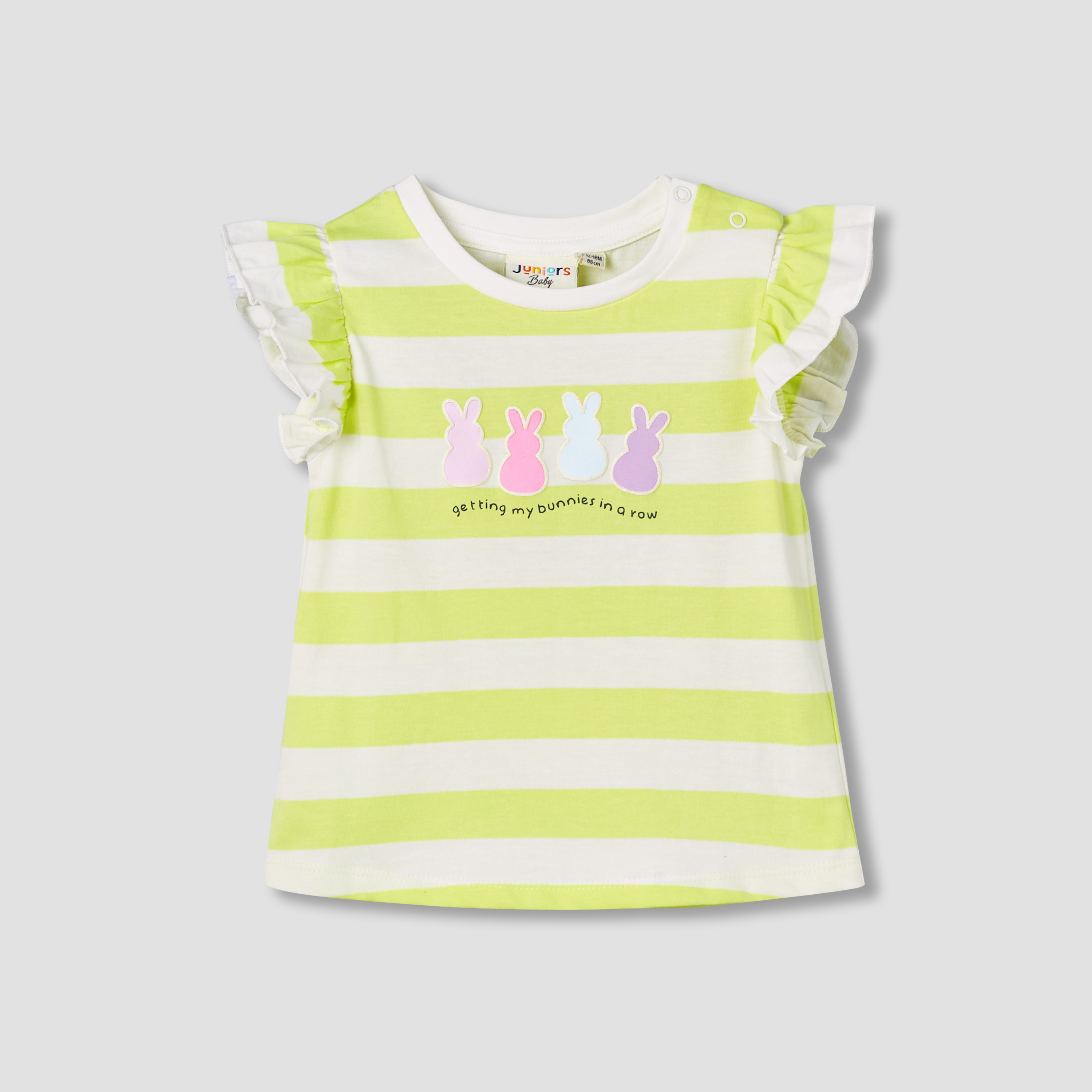 Juniors Crew Neck Short Ruffle Cap Sleeves T-shirt with Stripes-baby-girls-clothing-tshirts-image-2