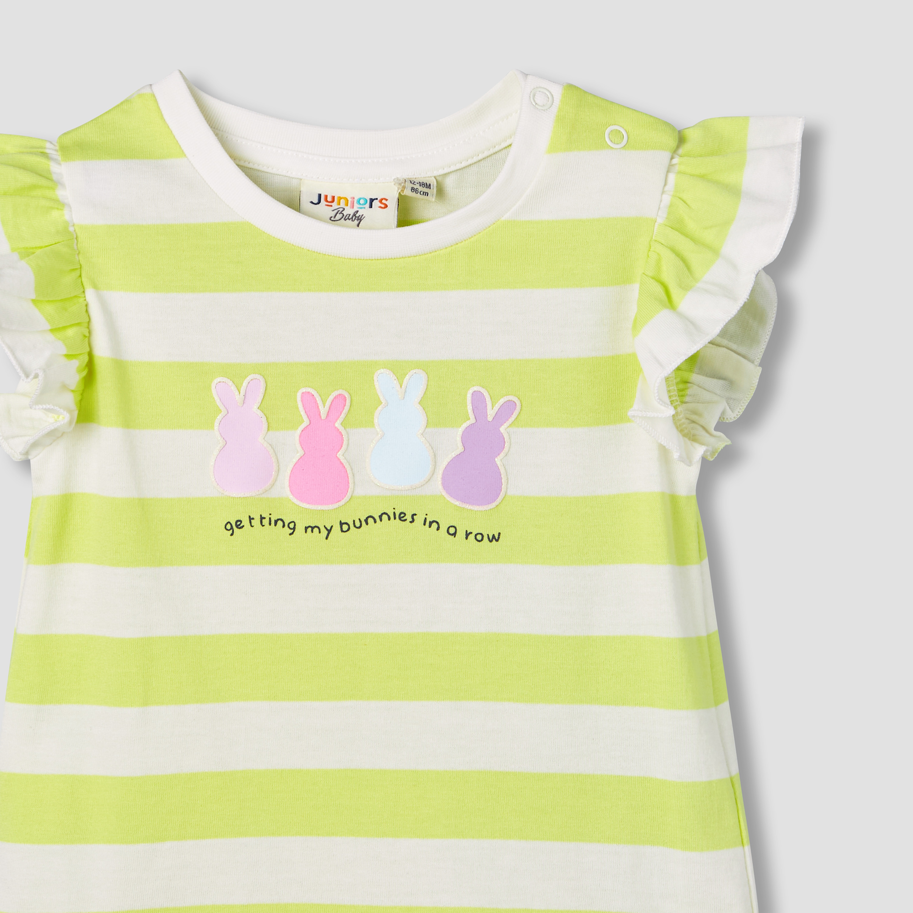 Juniors Crew Neck Short Ruffle Cap Sleeves T-shirt with Stripes-baby-girls-clothing-tshirts-image-4