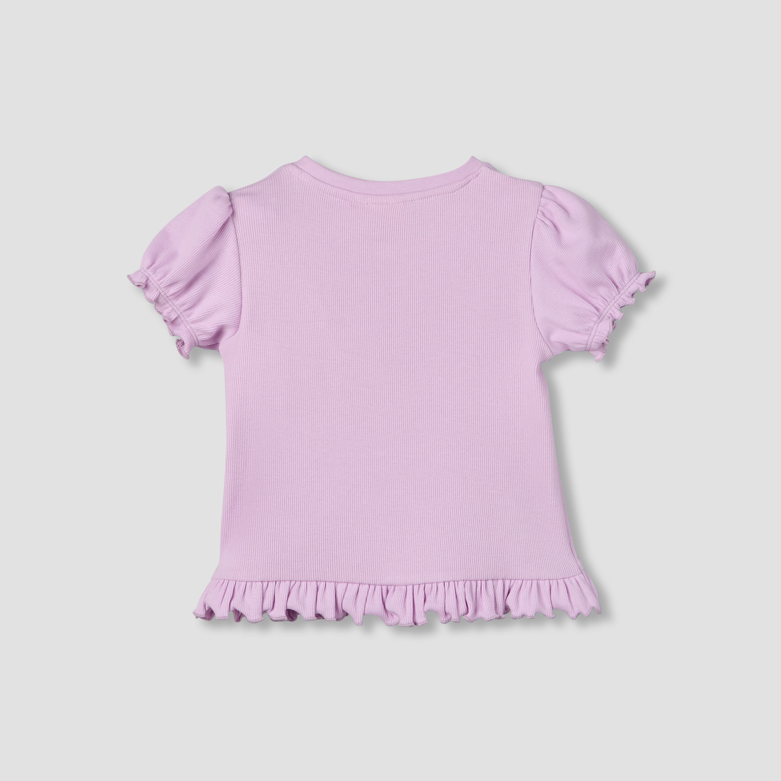 Juniors Crew Neck Short Puff Sleeves T-shirt with Ribbed Texture-baby-girls-clothing-tshirts-image-3
