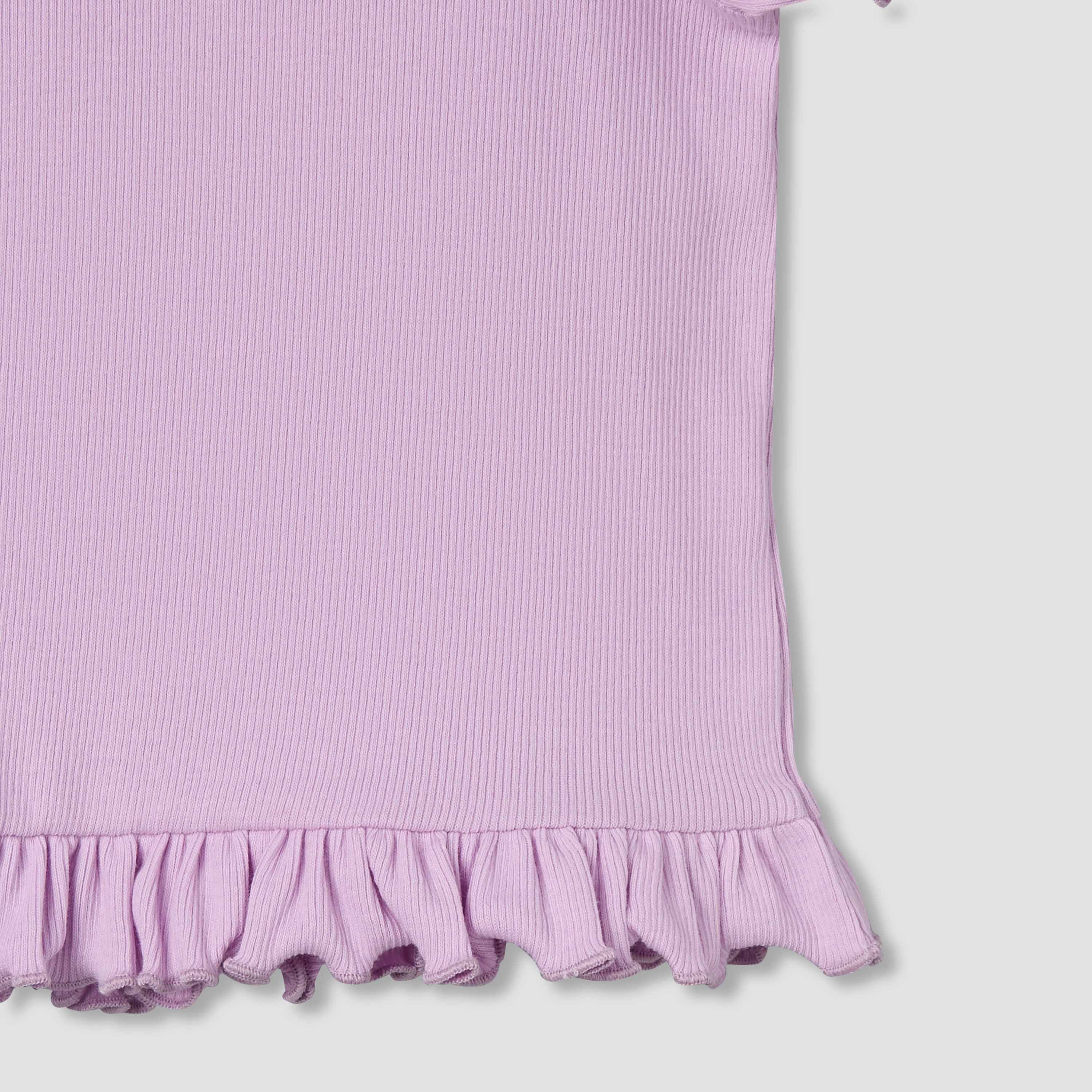 Juniors Crew Neck Short Puff Sleeves T-shirt with Ribbed Texture-baby-girls-clothing-tshirts-image-5