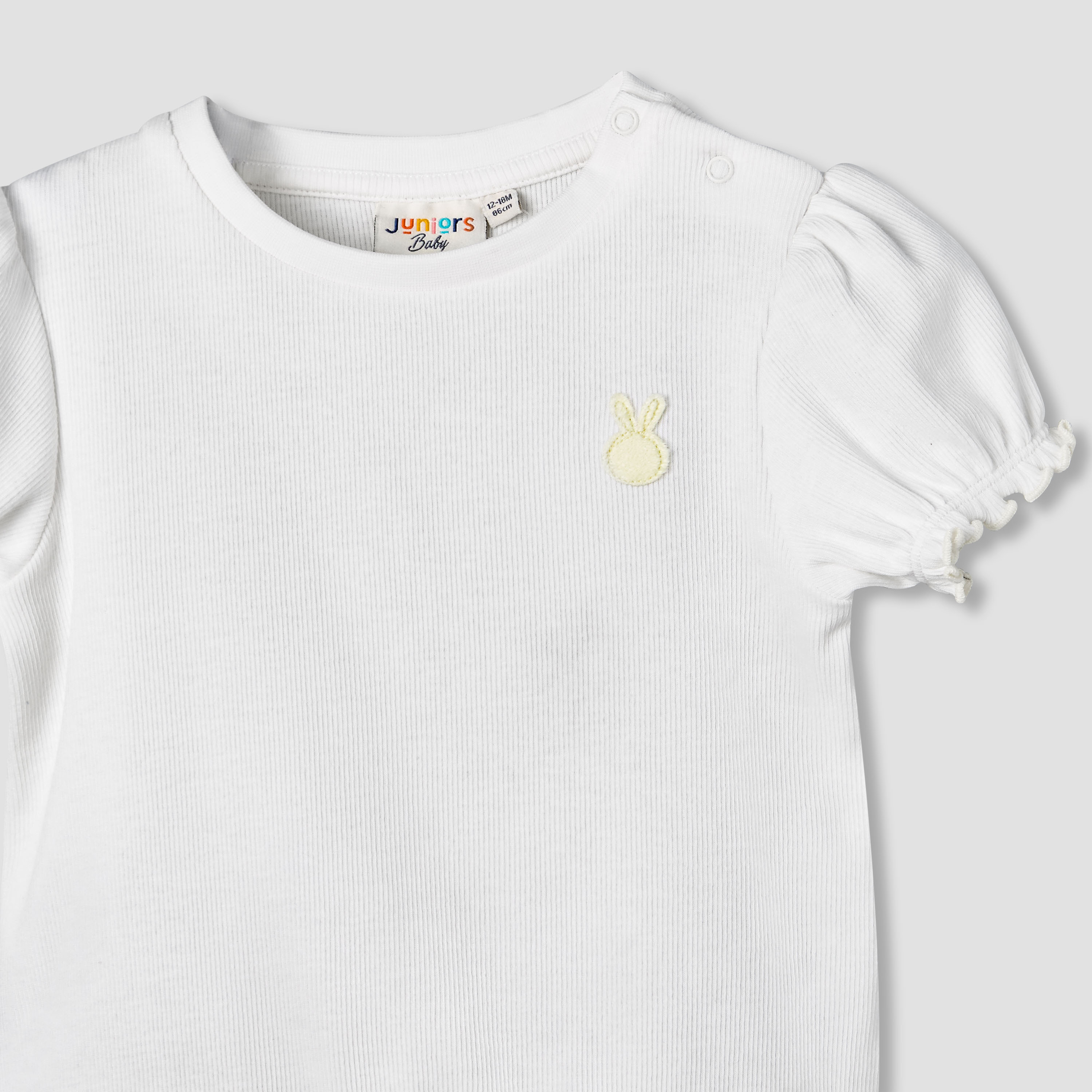 تيشيرت مضلع بأكمام قصيرة منفوخة ورقبة ضيقة من جونيورز-baby-girls-clothing-tshirts-image-2