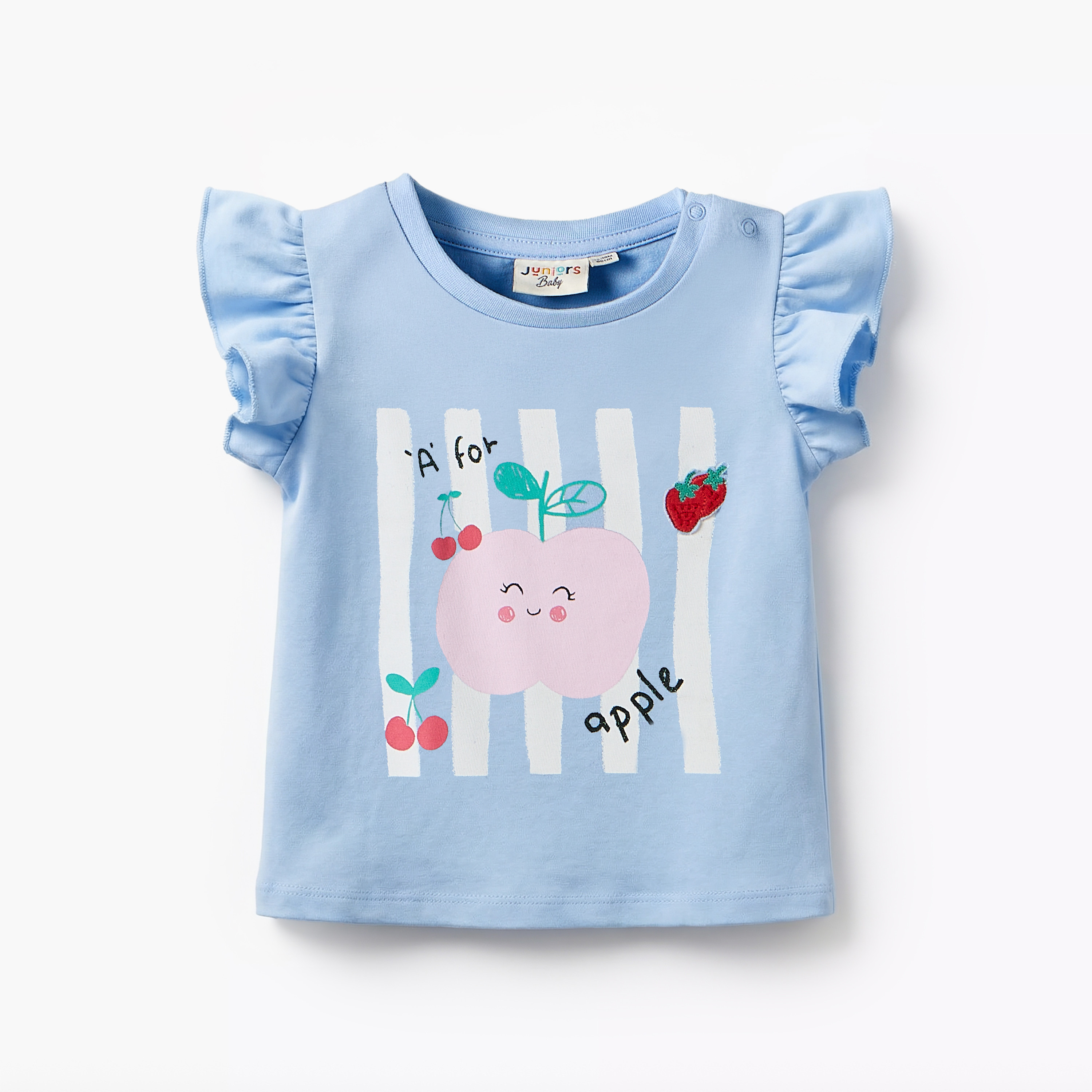 Juniors Round Neck Short Sleeves T-shirt with Fruit Print-baby-girls-clothing-tshirts-image-2