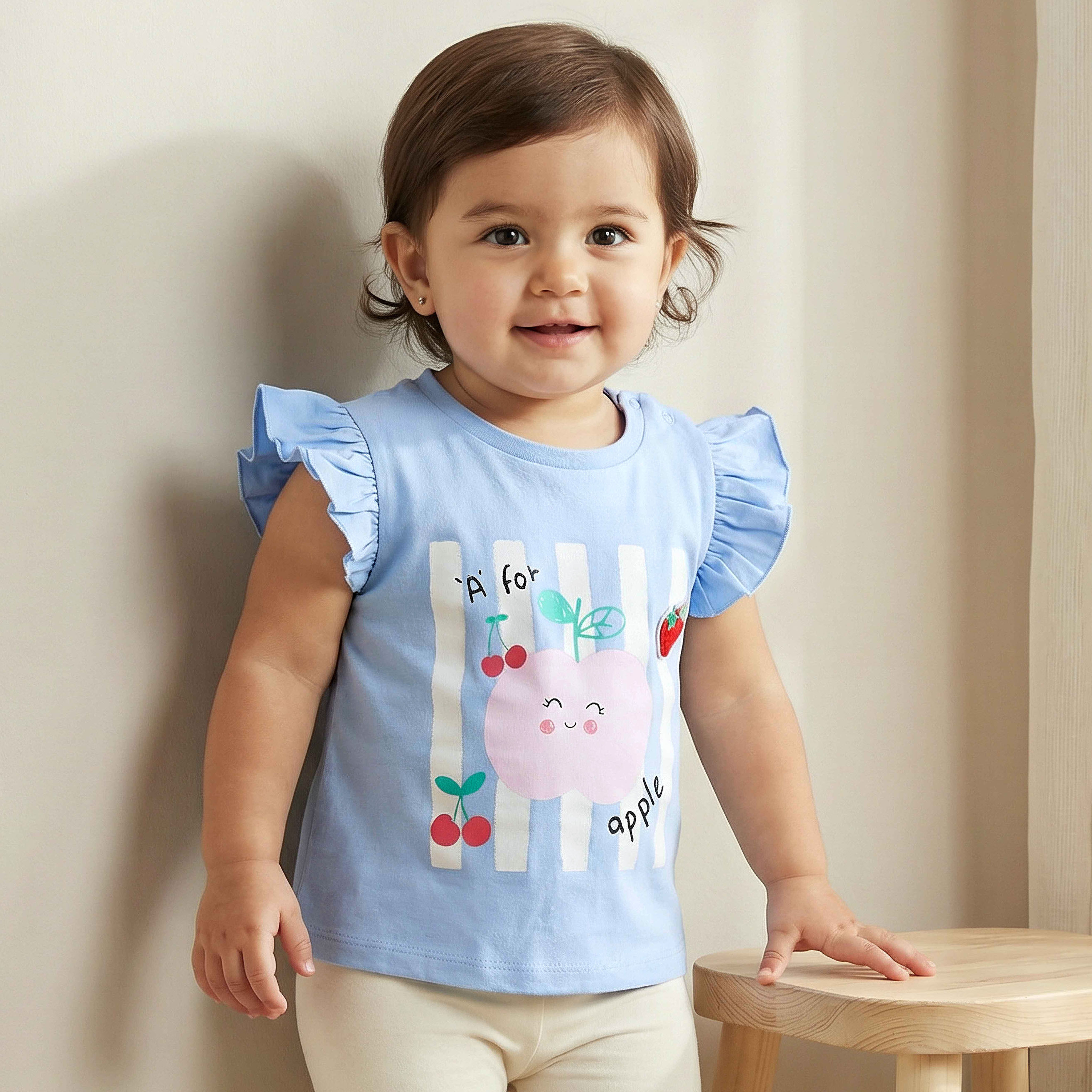 Juniors Round Neck Short Sleeves T-shirt with Fruit Print-baby-girls-clothing-tshirts-image-1