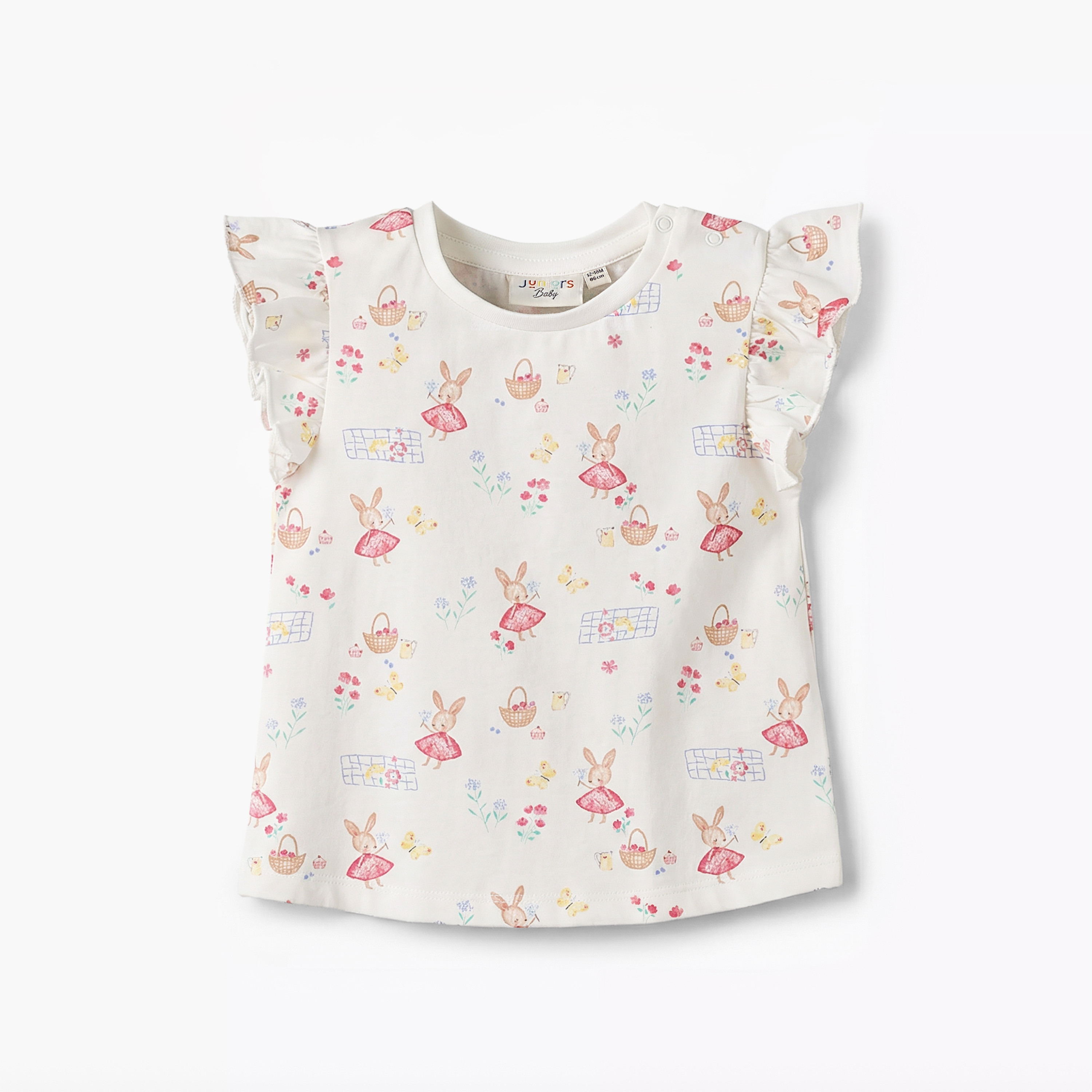 Juniors Round Neck Sleeveless T-shirt with Bunny Print-baby-girls-clothing-tshirts-image-2