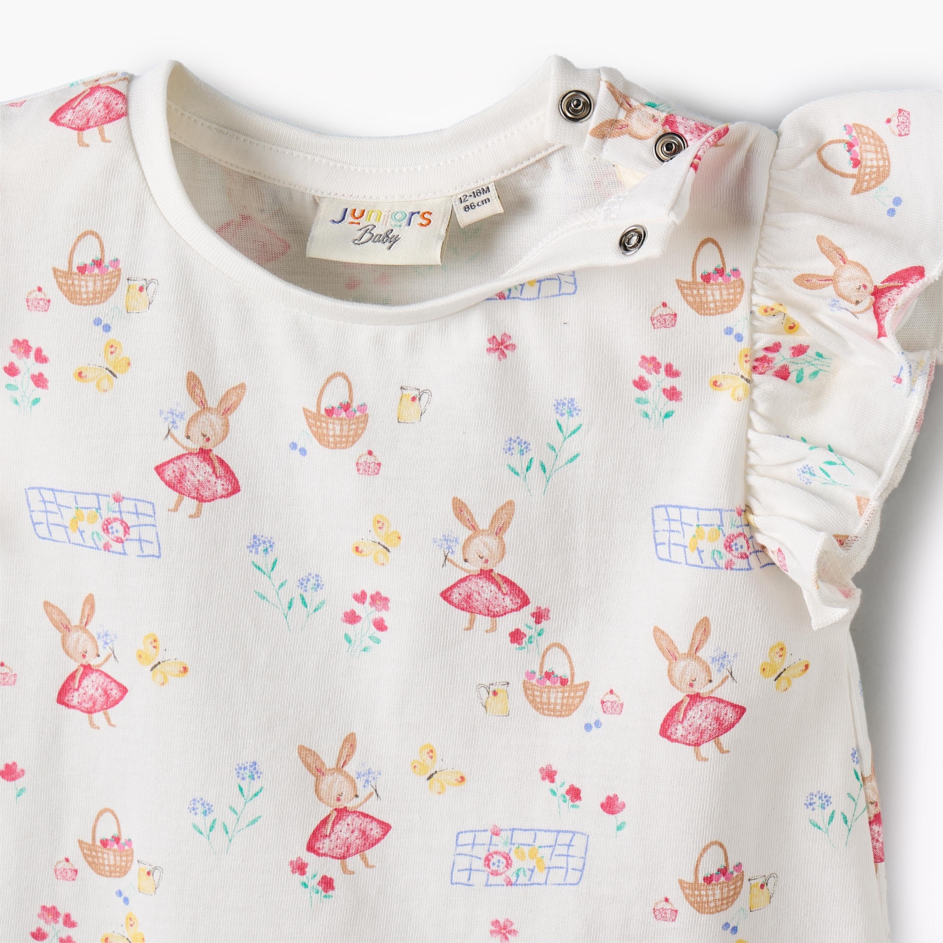 Juniors Round Neck Sleeveless T-shirt with Bunny Print-baby-girls-clothing-tshirts-image-4