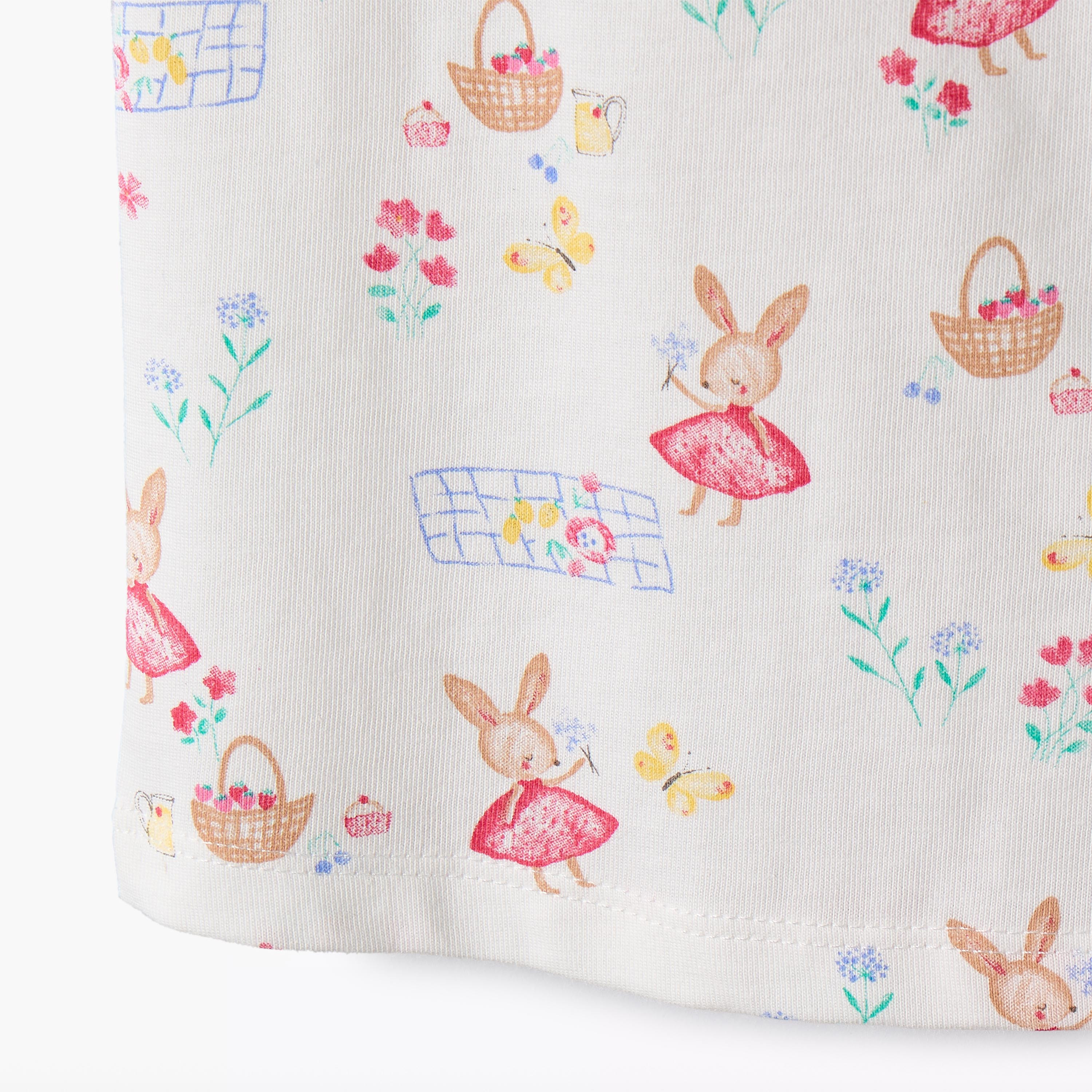 Juniors Round Neck Sleeveless T-shirt with Bunny Print-baby-girls-clothing-tshirts-image-5