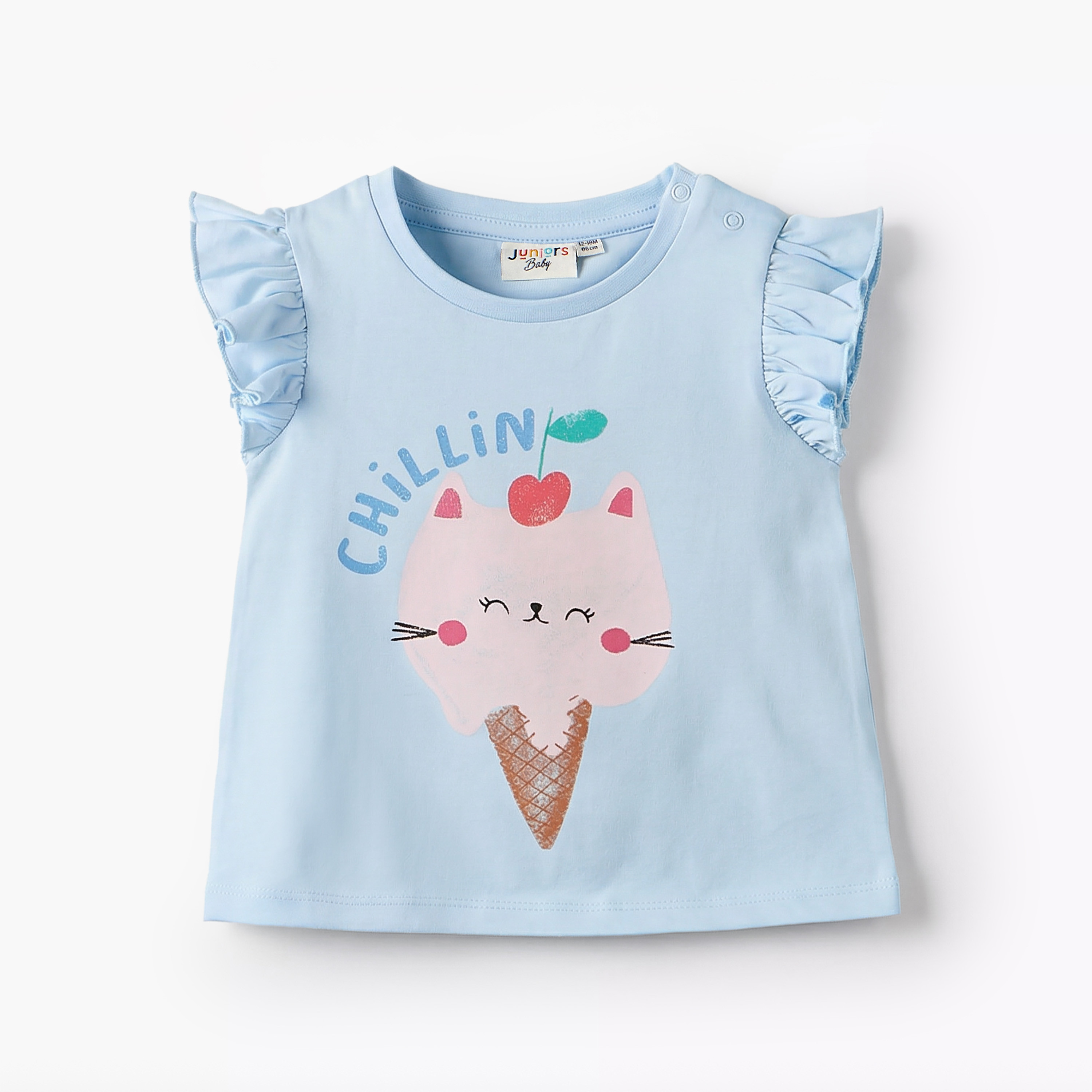 Juniors Crew Neck Sleeveless T-shirt with Graphic Print-baby-girls-clothing-tshirts-image-2