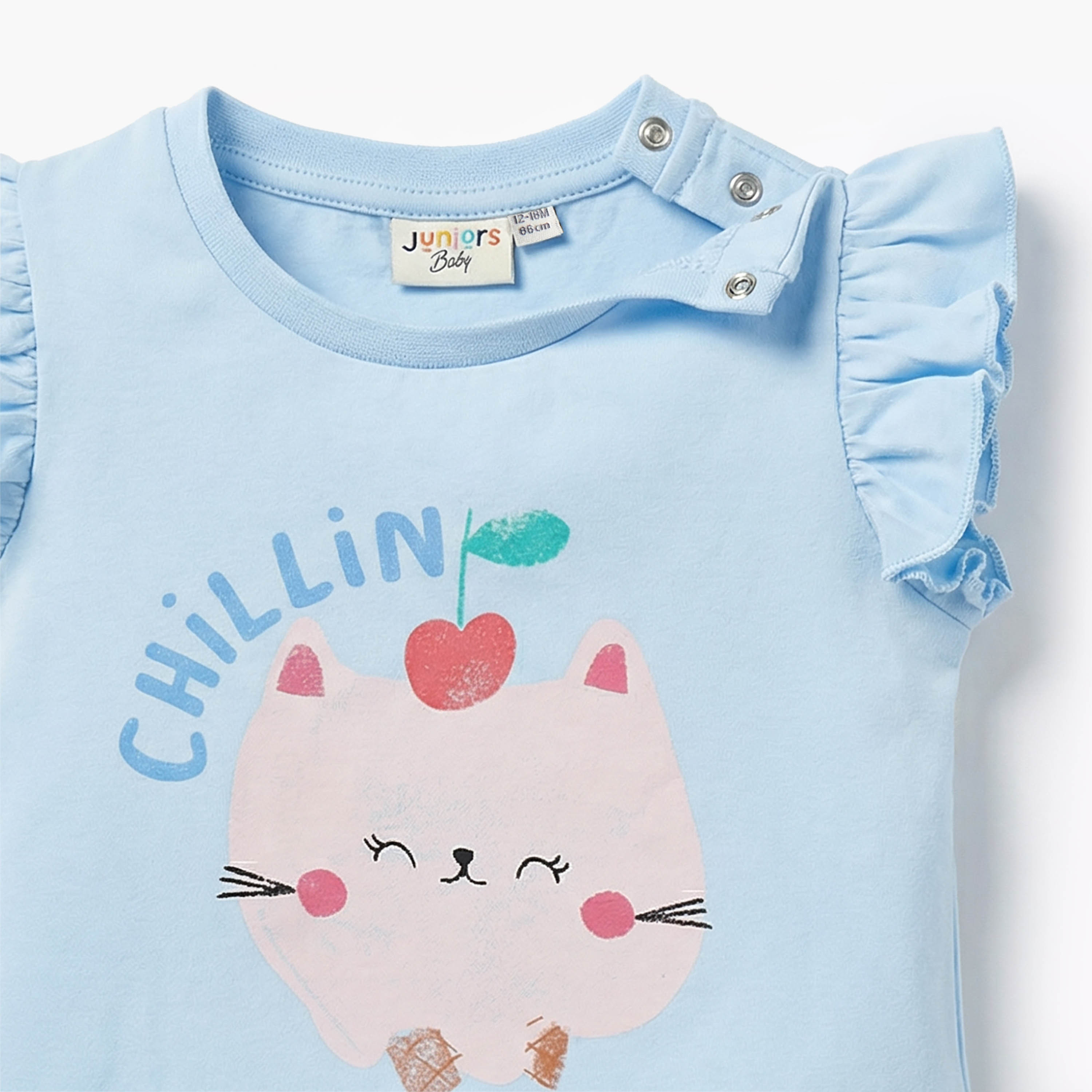Juniors Crew Neck Sleeveless T-shirt with Graphic Print-baby-girls-clothing-tshirts-image-4