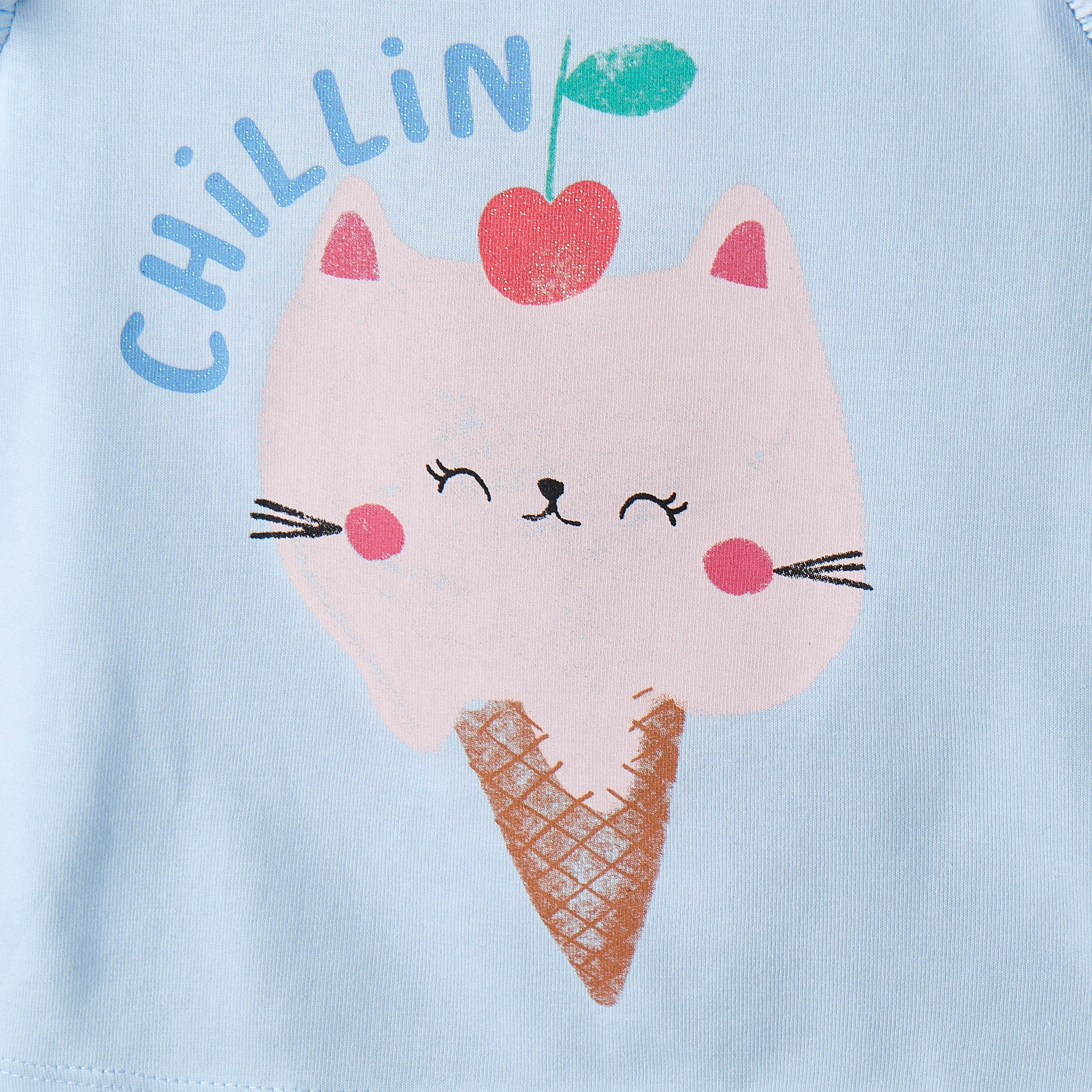 Juniors Crew Neck Sleeveless T-shirt with Graphic Print-baby-girls-clothing-tshirts-image-5