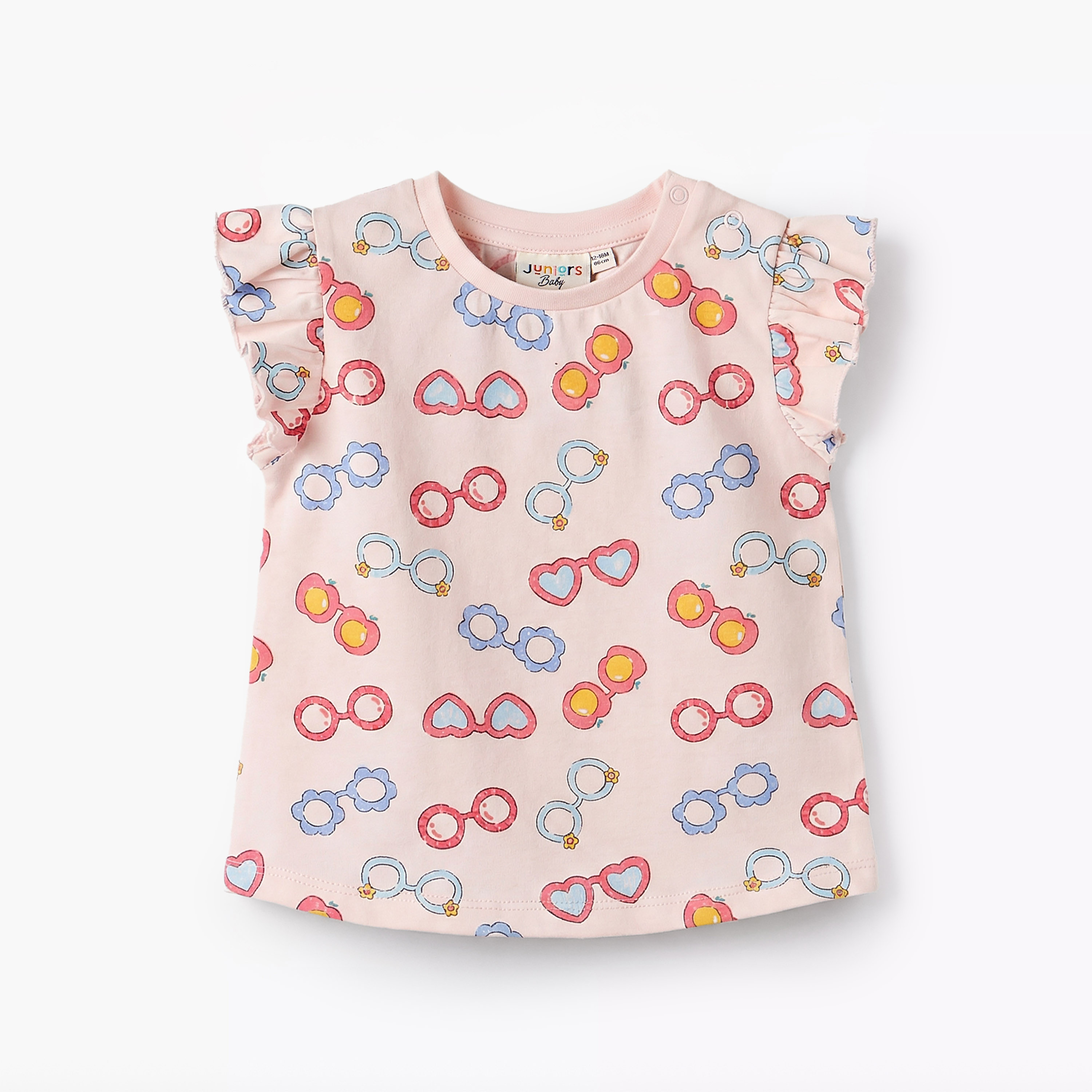 Juniors Round Neck Sleeveless T-shirt with Sunglass Print-baby-girls-clothing-tshirts-image-1