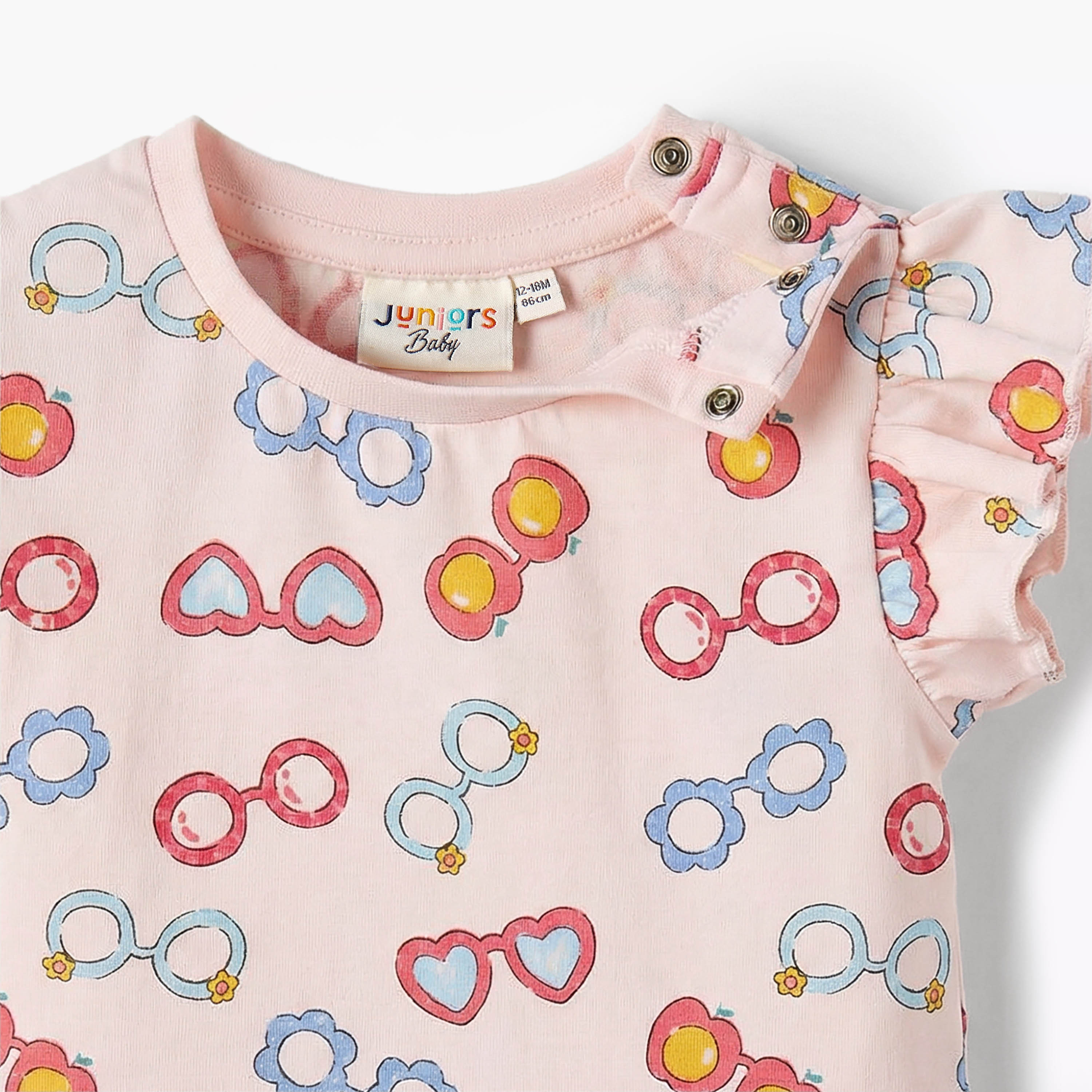 Juniors Round Neck Sleeveless T-shirt with Sunglass Print-baby-girls-clothing-tshirts-image-3