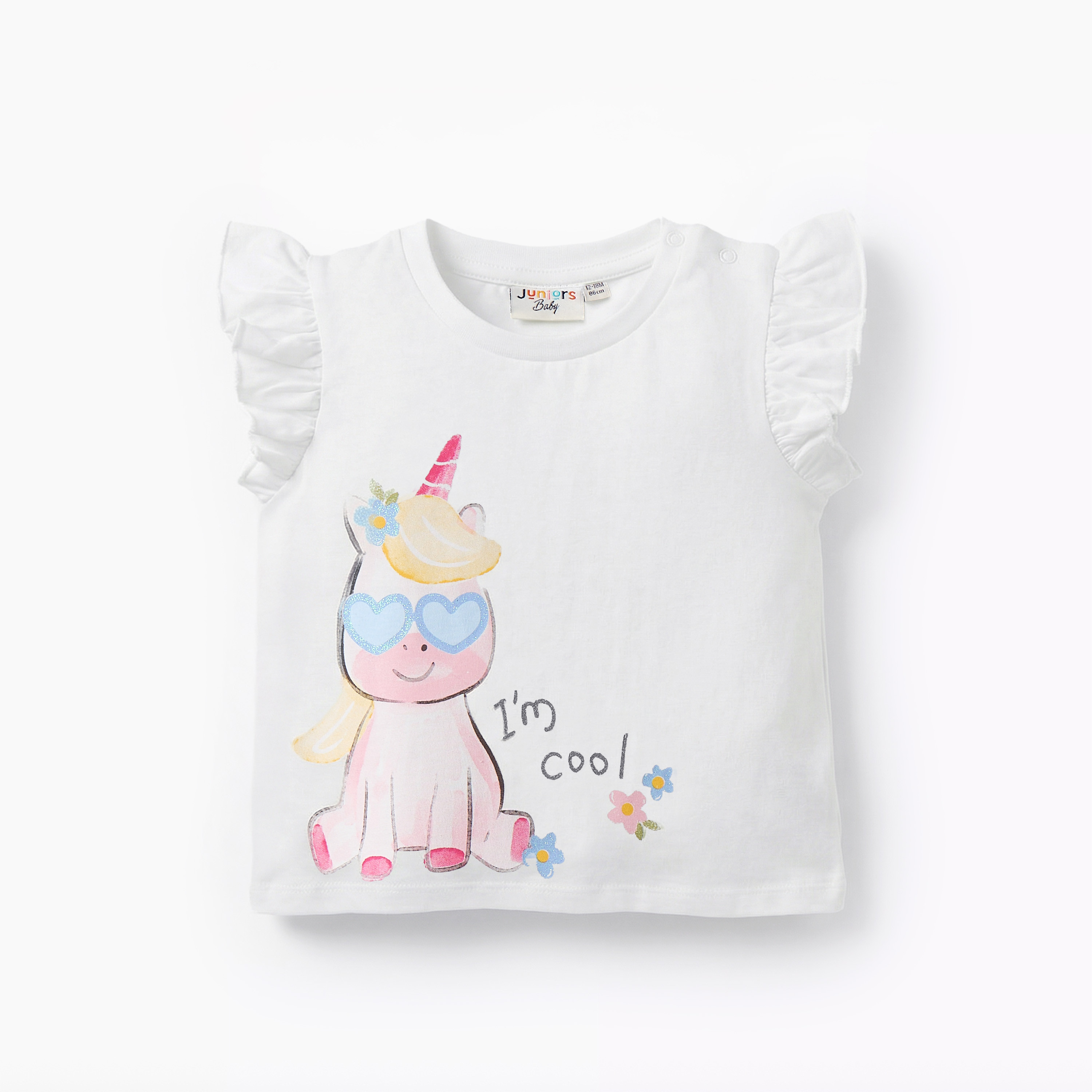 Juniors Round Neck Sleeveless T-shirt with Unicorn Print-baby-girls-clothing-tshirts-image-2
