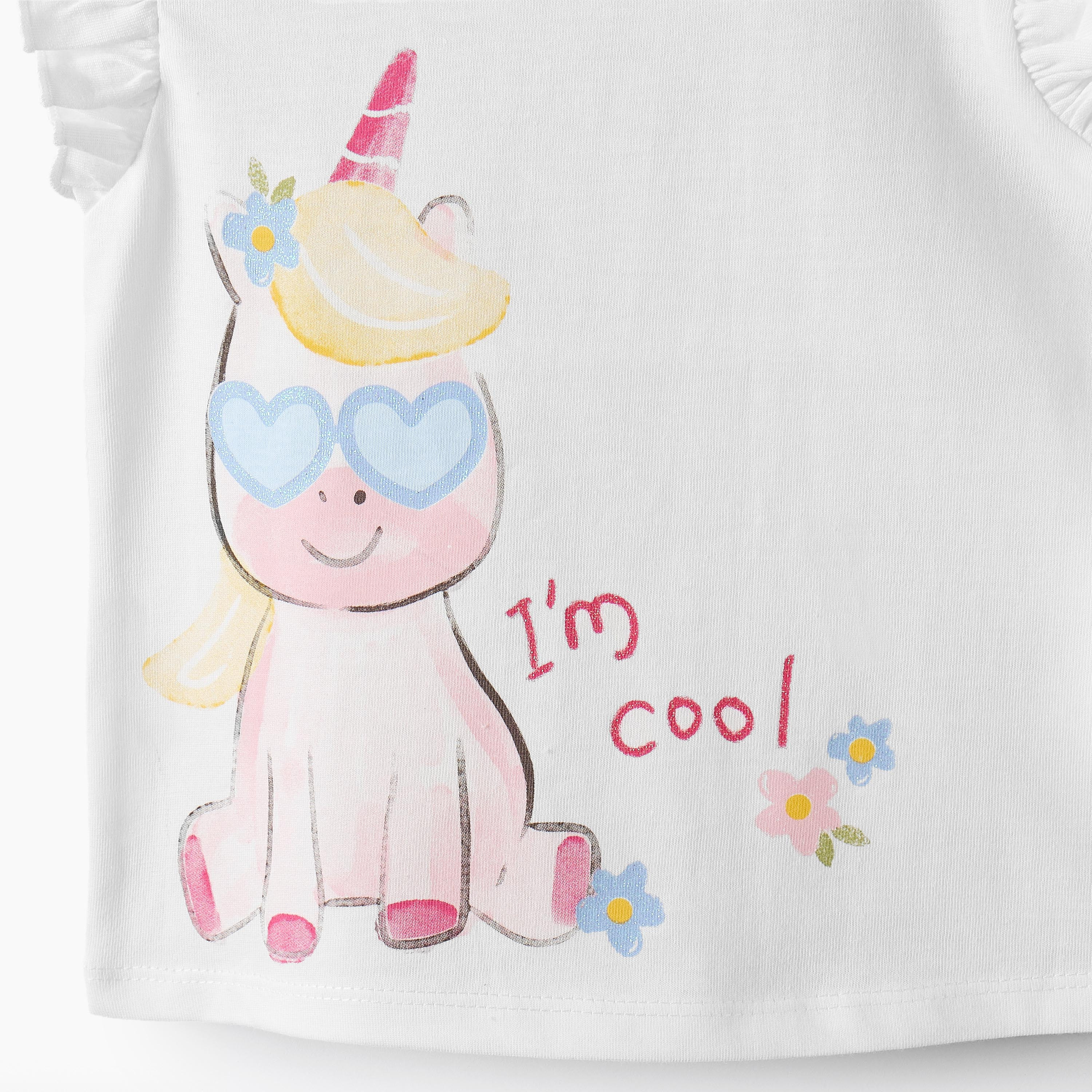 Juniors Round Neck Sleeveless T-shirt with Unicorn Print-baby-girls-clothing-tshirts-image-5