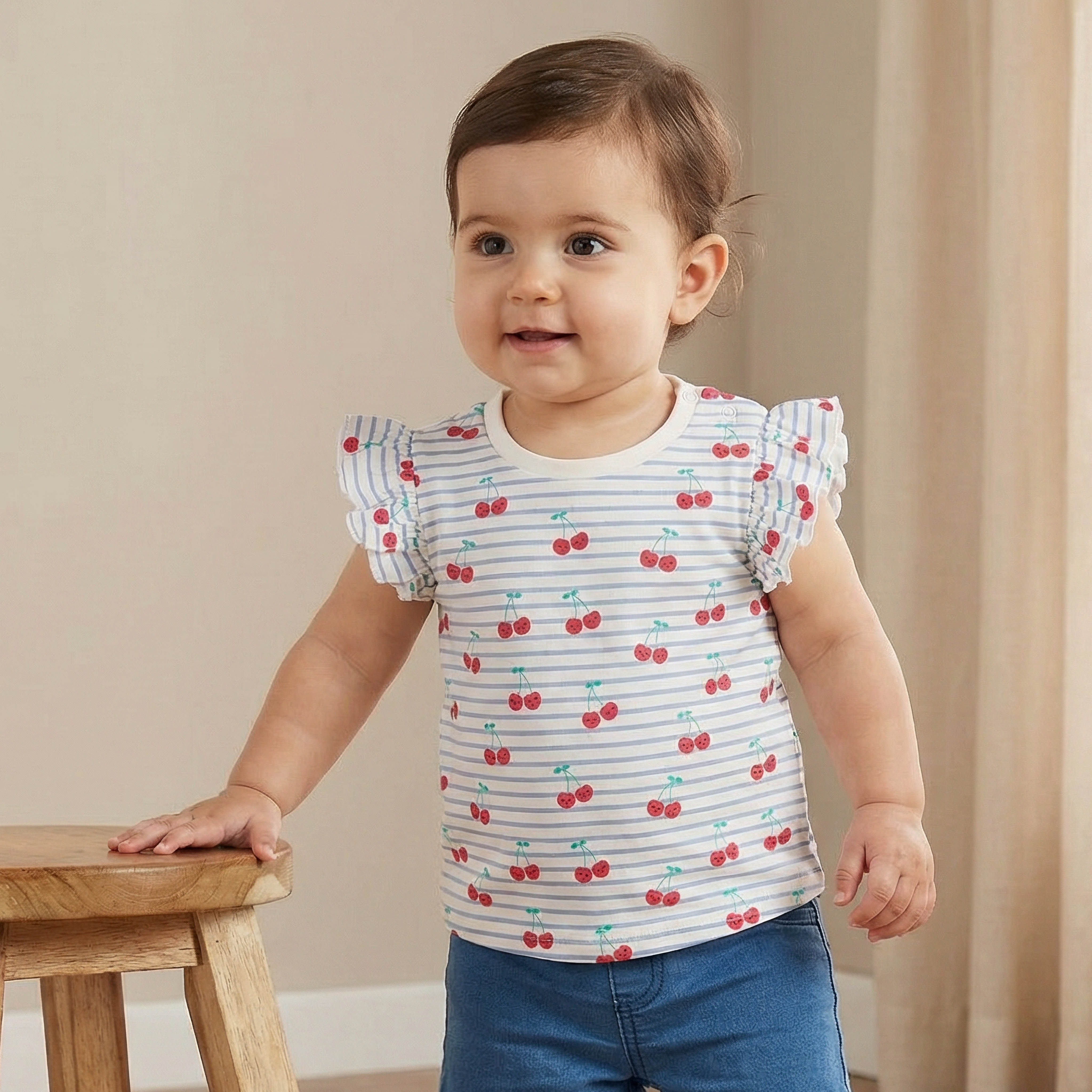 Juniors Crew Neck Sleeveless T-shirt with Cherry Print-baby-girls-clothing-tshirts-image-1