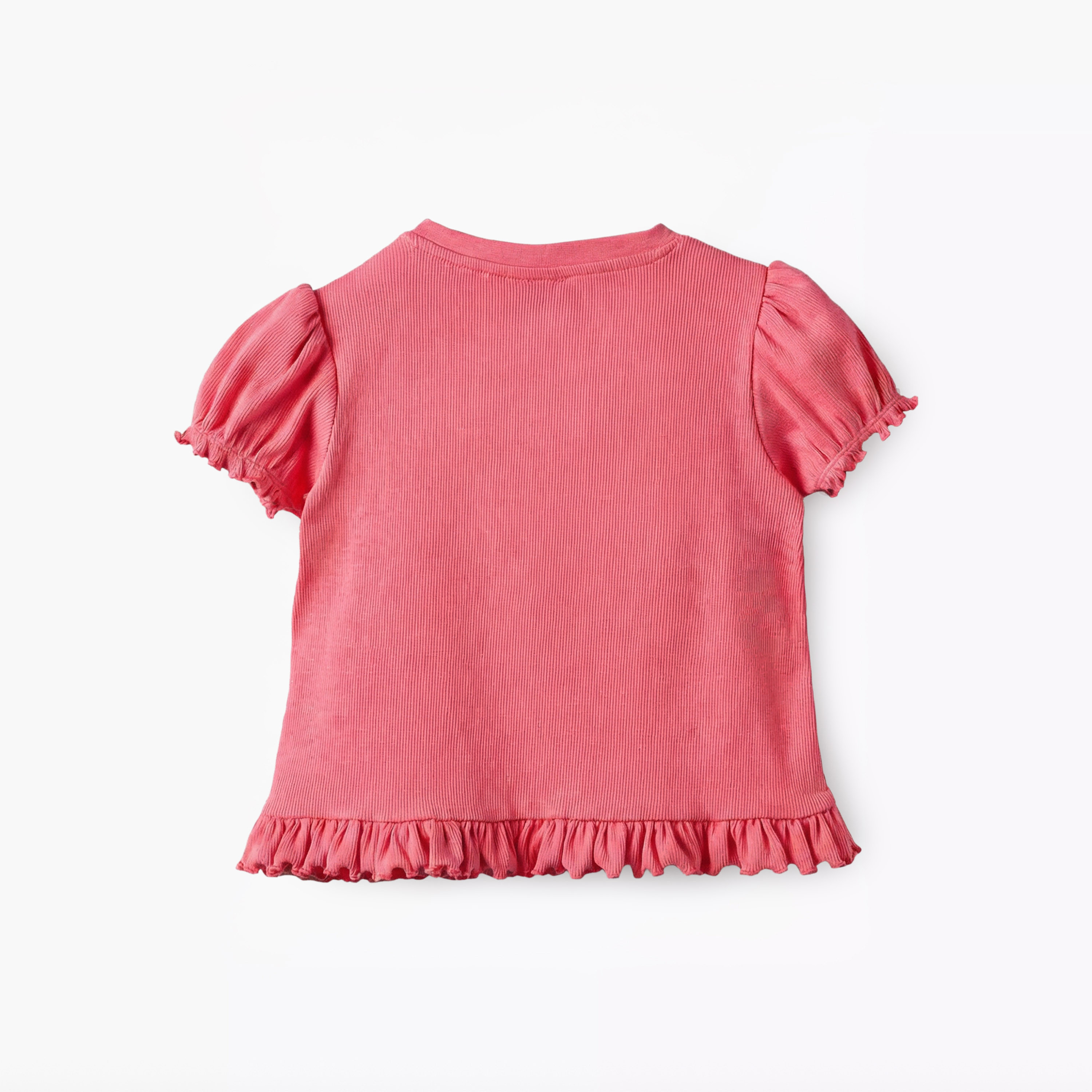 Juniors Round Neck Short Sleeves T-shirt with Heart Applique-baby-girls-clothing-tshirts-image-3