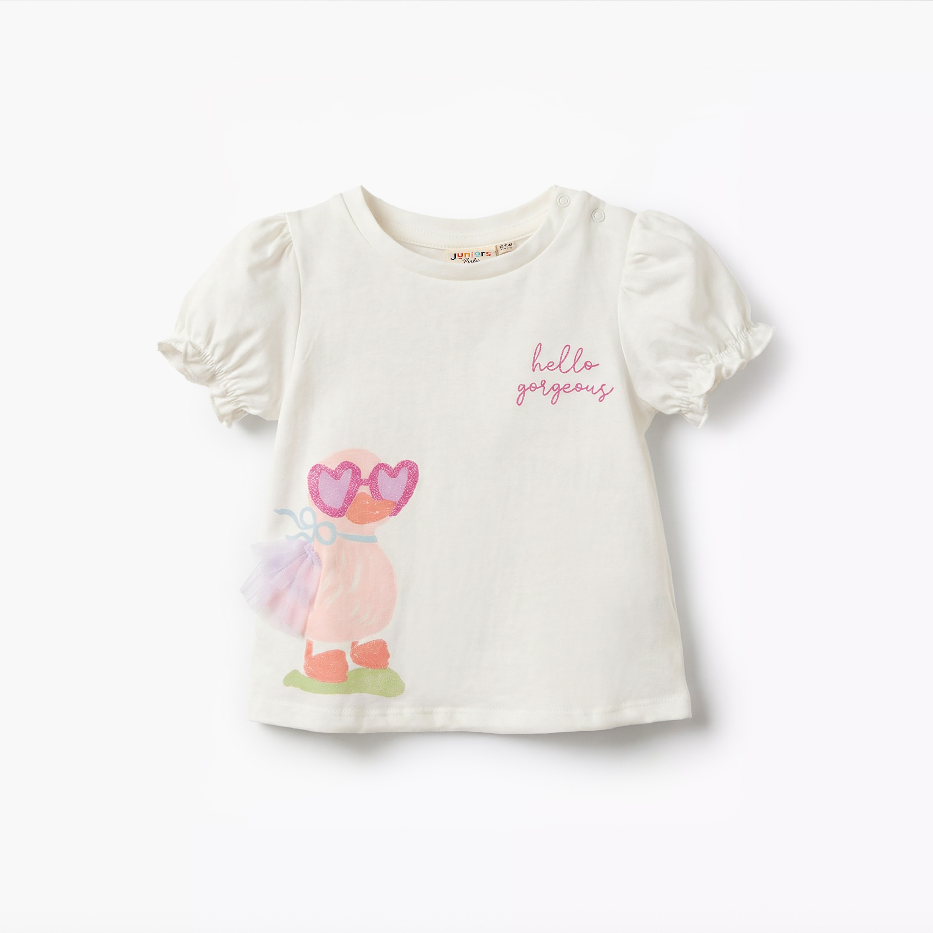 Pack of 2 Juniors Round Neck Short Sleeve T-shirt with Snap Button Closure-baby-girls-clothing-tshirts-image-3
