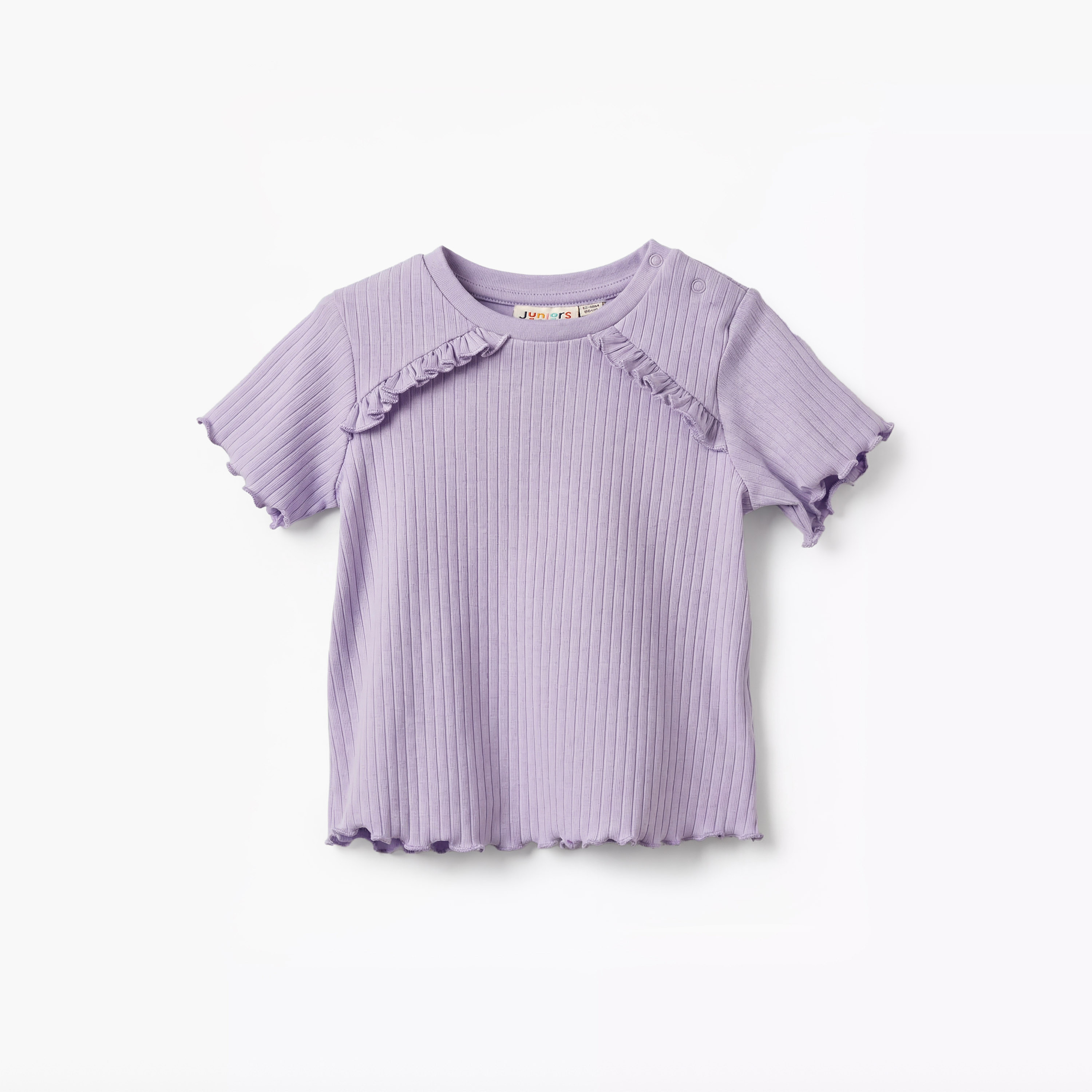 Pack of 2 Juniors Round Neck Short Sleeve T-shirt with Snap Button Closure-baby-girls-clothing-tshirts-image-4