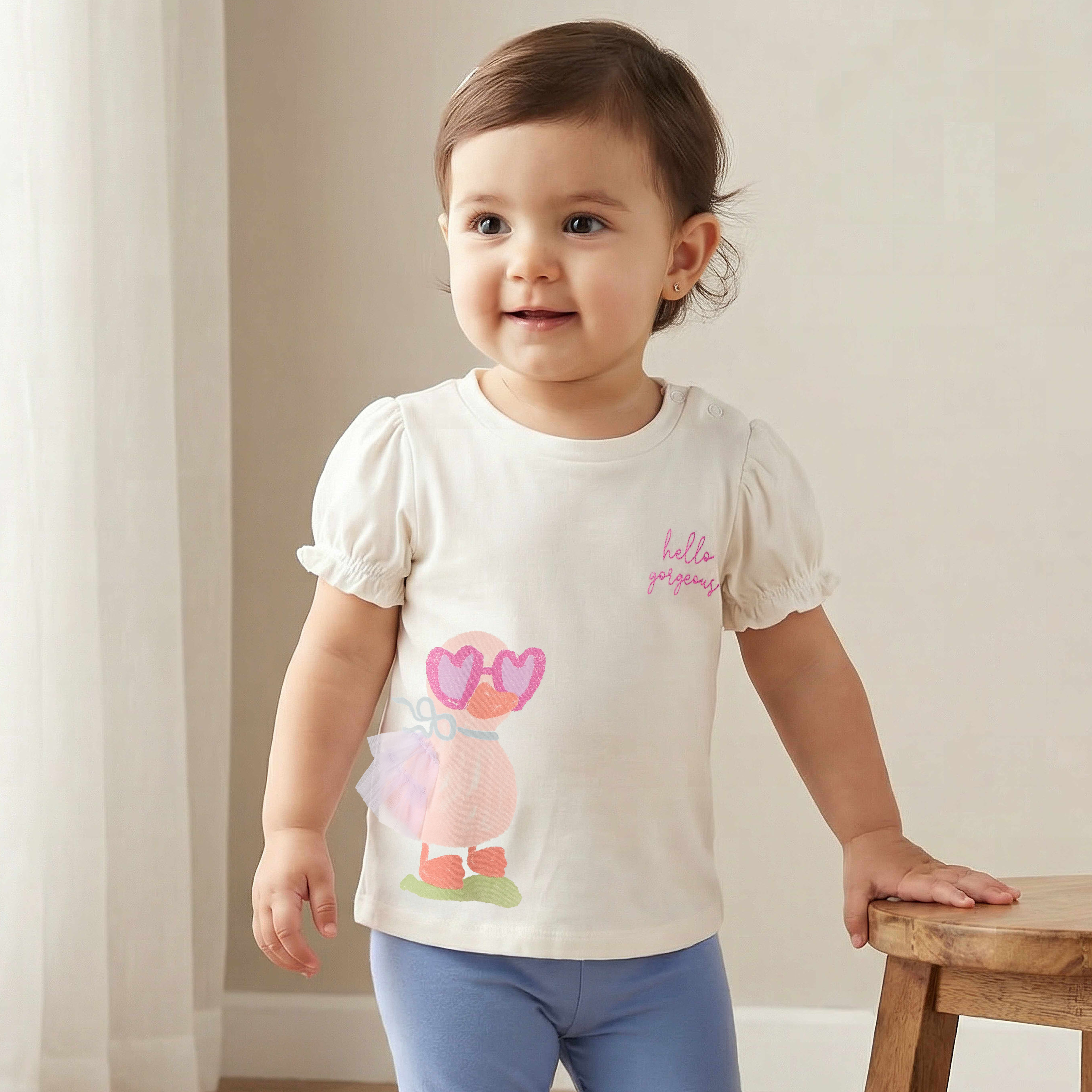 Pack of 2 Juniors Round Neck Short Sleeve T-shirt with Snap Button Closure-baby-girls-clothing-tshirts-image-2