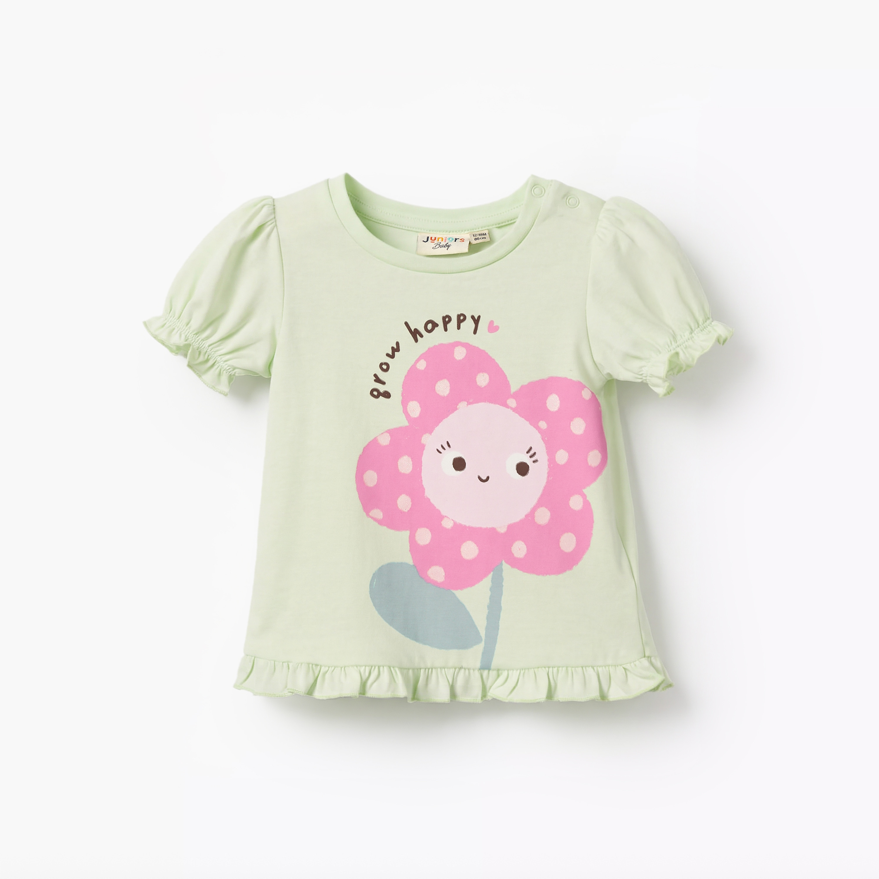 Pack of 2 Juniors Crew Neck Short Sleeve T-shirt with Floral Print-baby-girls-clothing-tshirts-image-3