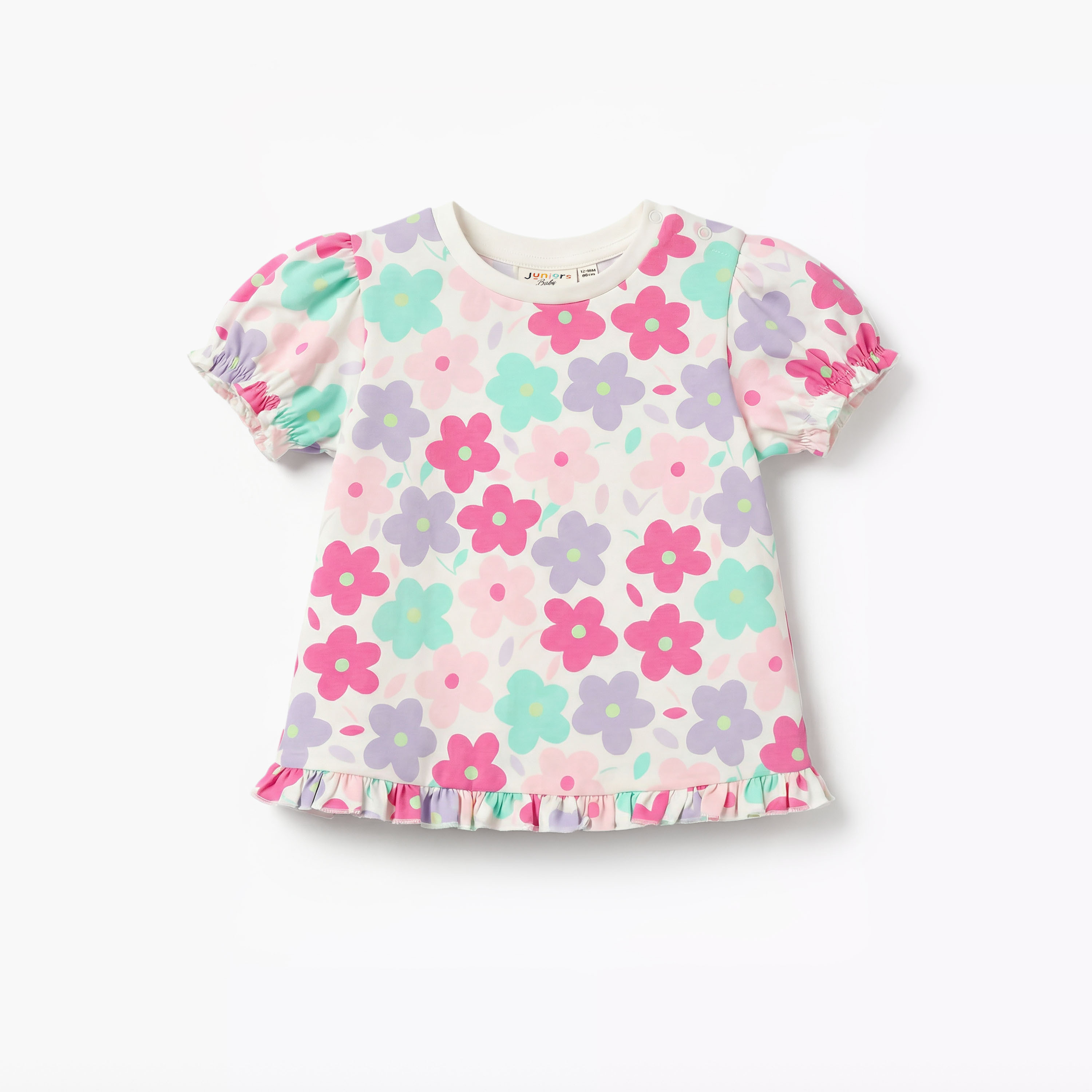 Pack of 2 Juniors Crew Neck Short Sleeve T-shirt with Floral Print-baby-girls-clothing-tshirts-image-4