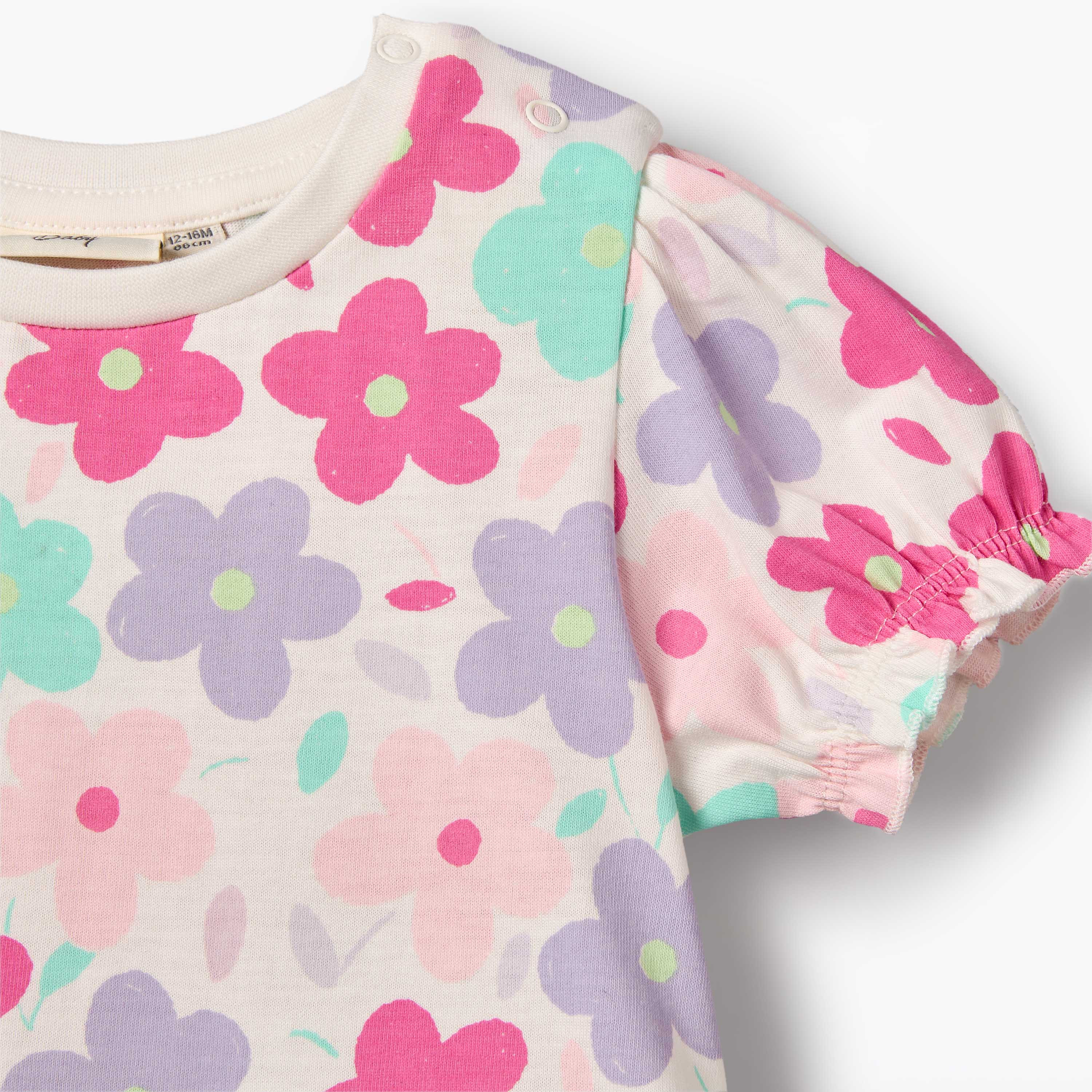 Pack of 2 Juniors Crew Neck Short Sleeve T-shirt with Floral Print-baby-girls-clothing-tshirts-image-6