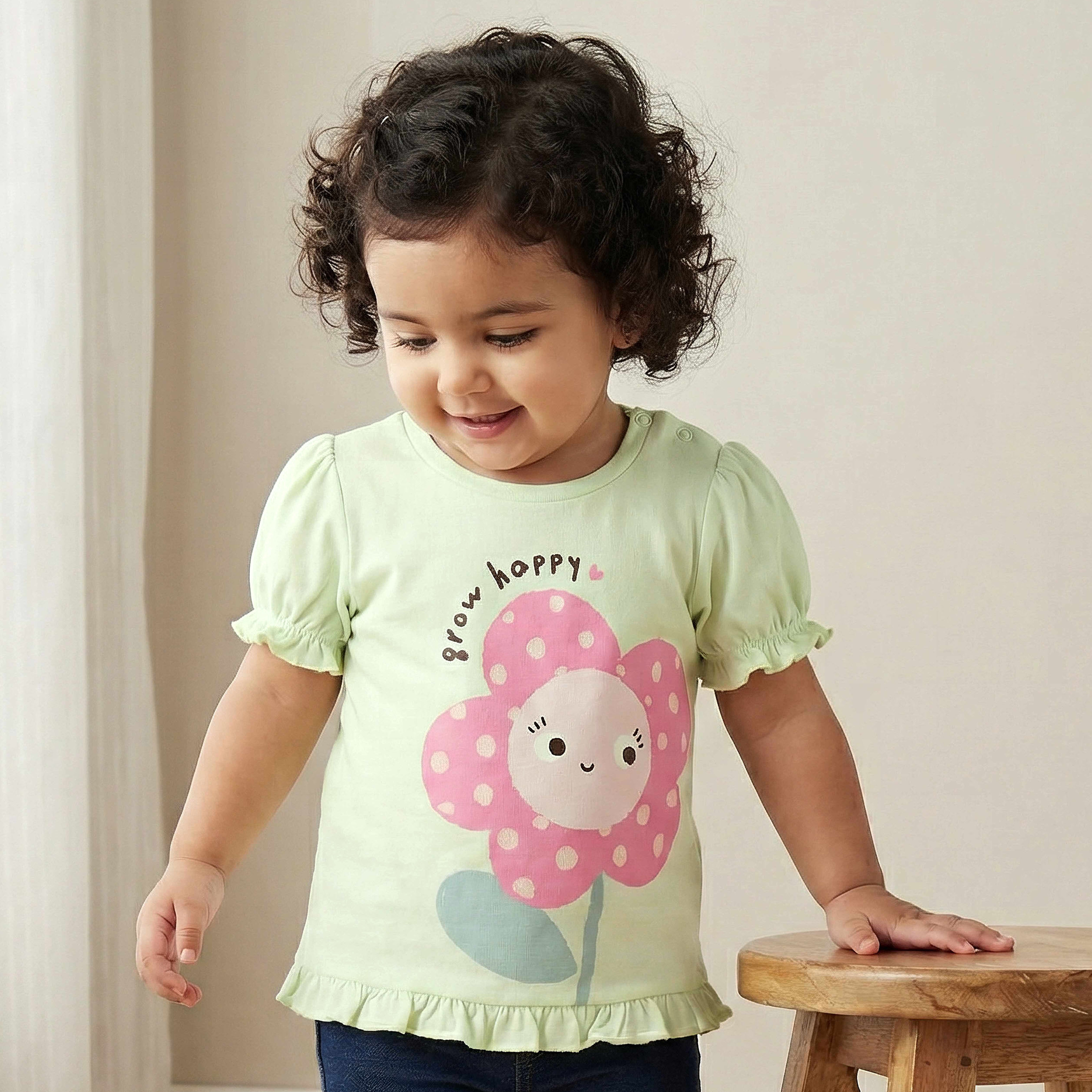 Pack of 2 Juniors Crew Neck Short Sleeve T-shirt with Floral Print-baby-girls-clothing-tshirts-image-2