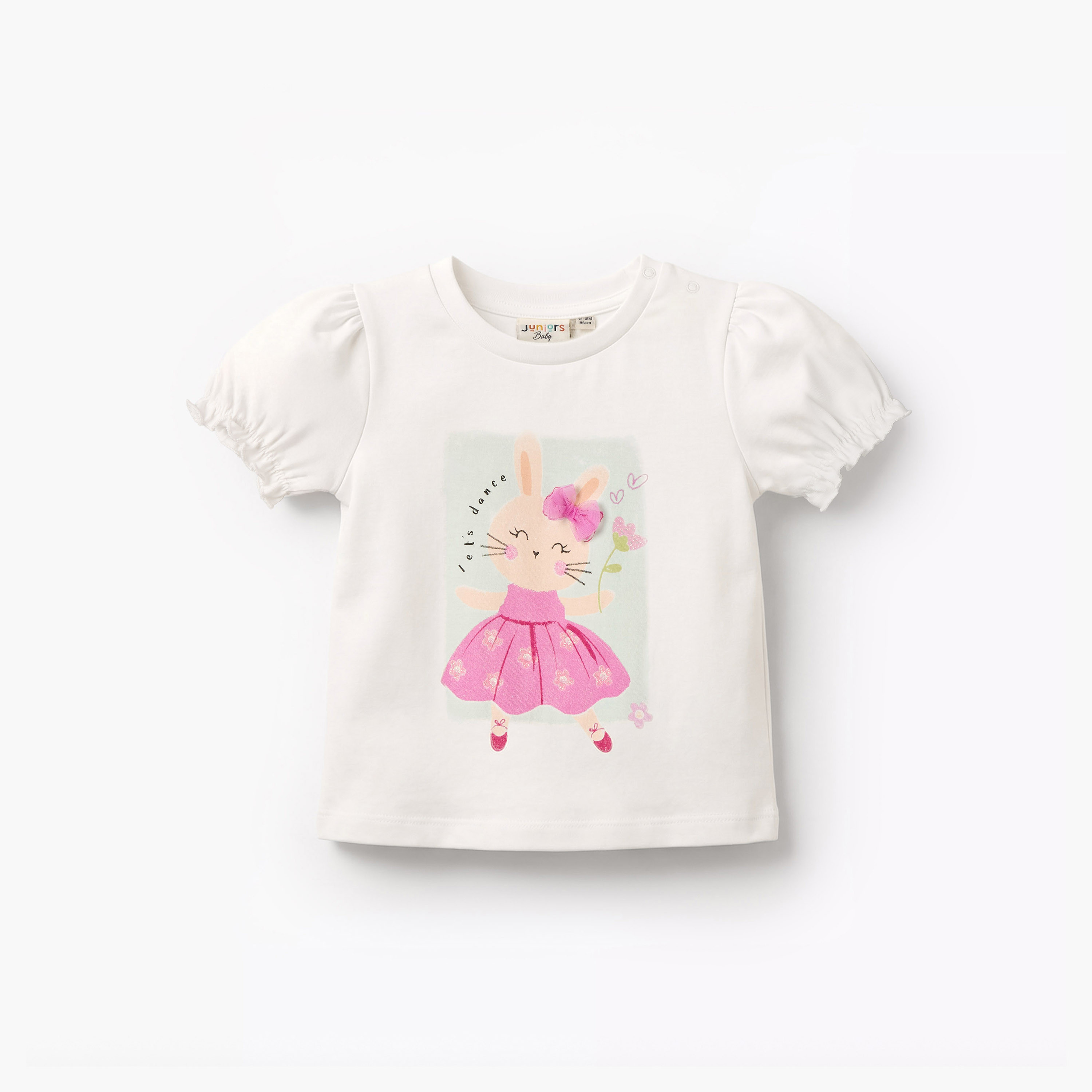 Pack of 2 Juniors Round Neck Short Sleeves T-shirt with Assorted Prints-baby-girls-clothing-tshirts-image-3