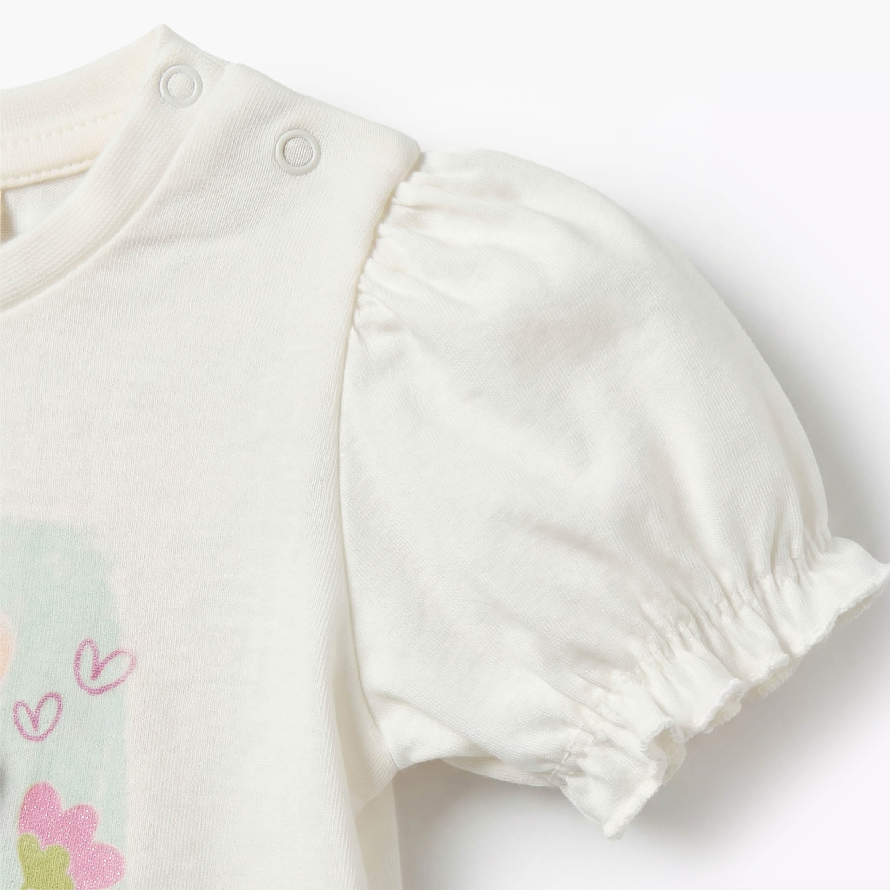 Pack of 2 Juniors Round Neck Short Sleeves T-shirt with Assorted Prints-baby-girls-clothing-tshirts-image-4