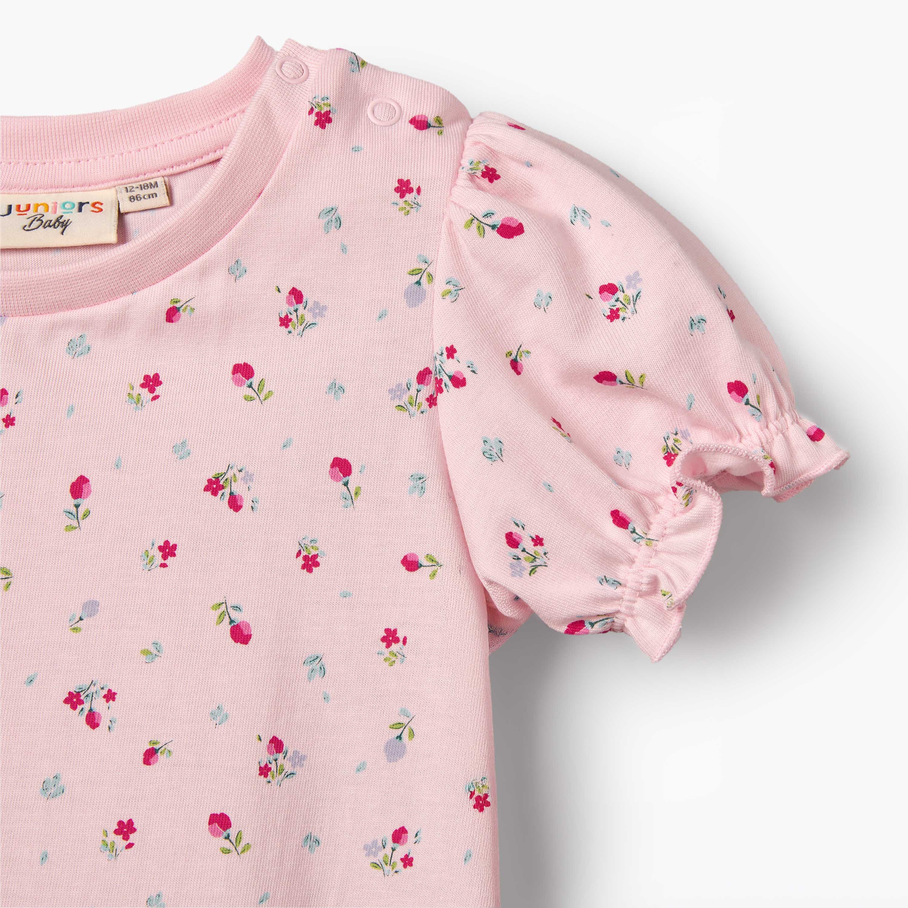 Pack of 2 Juniors Round Neck Short Sleeves T-shirt with Assorted Prints-baby-girls-clothing-tshirts-image-5