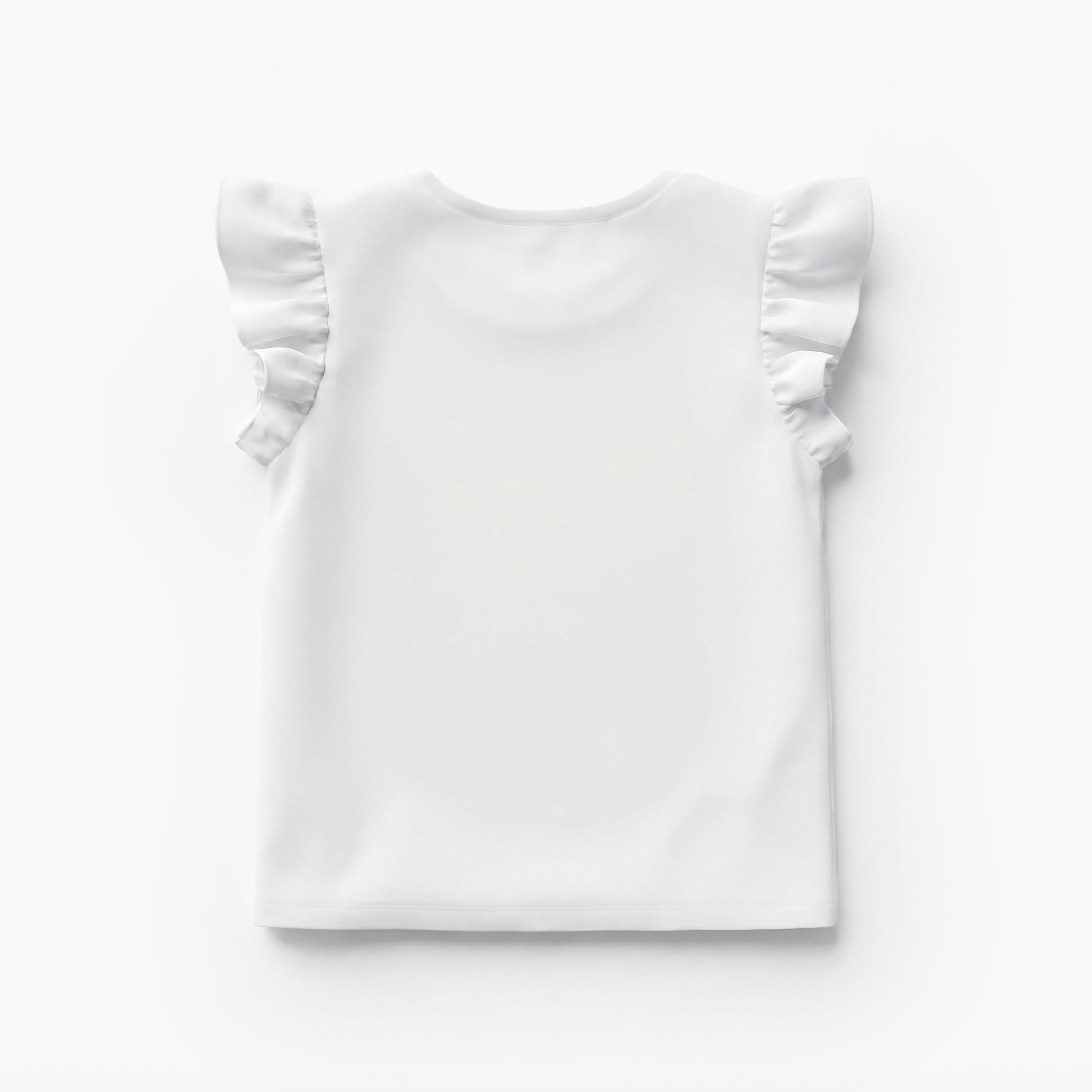 Juniors Round Neck Ruffle Sleeves T-shirt with Unicorn Print-baby-girls-clothing-tshirts-image-2
