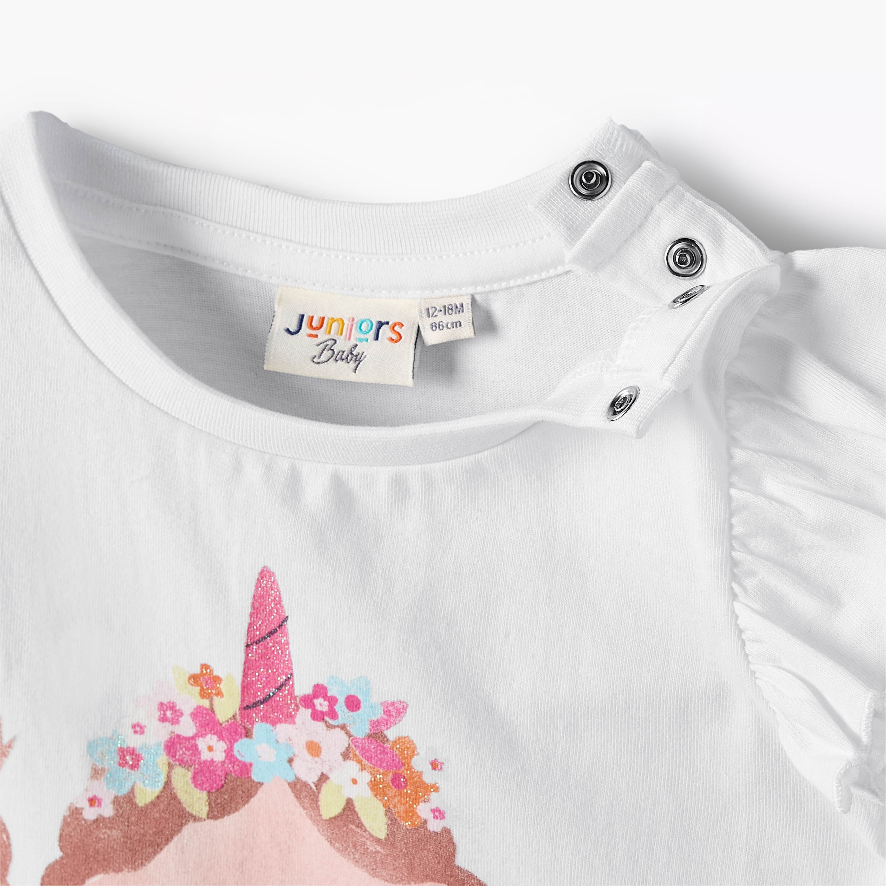 Juniors Round Neck Ruffle Sleeves T-shirt with Unicorn Print-baby-girls-clothing-tshirts-image-3