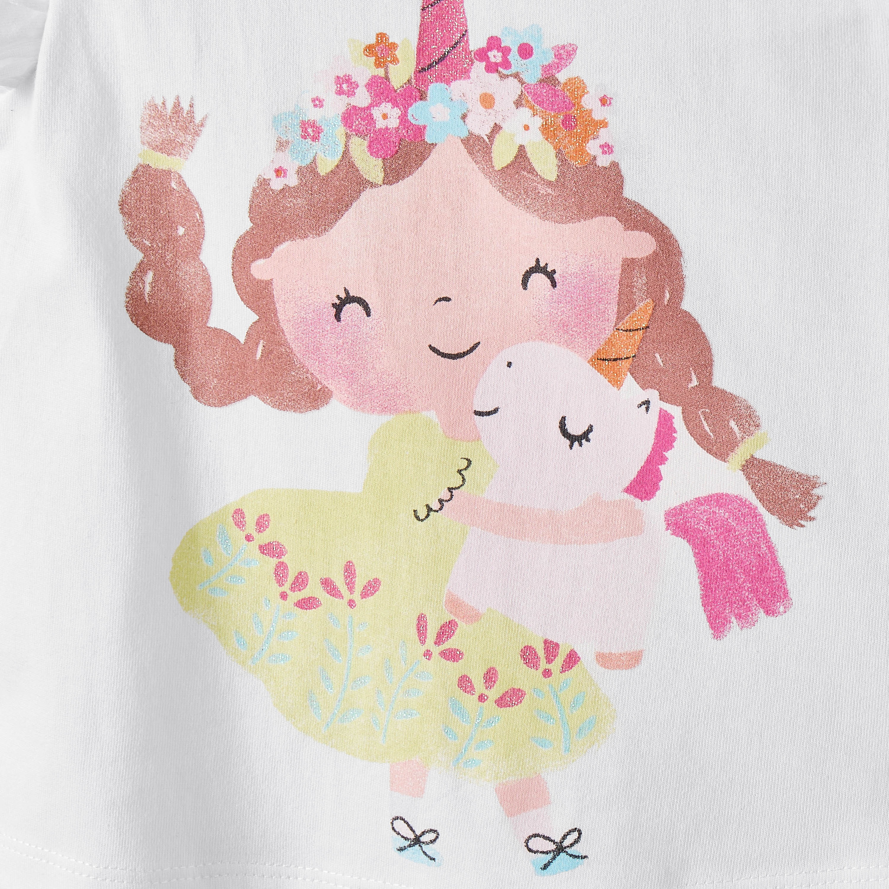 Juniors Round Neck Ruffle Sleeves T-shirt with Unicorn Print-baby-girls-clothing-tshirts-image-4