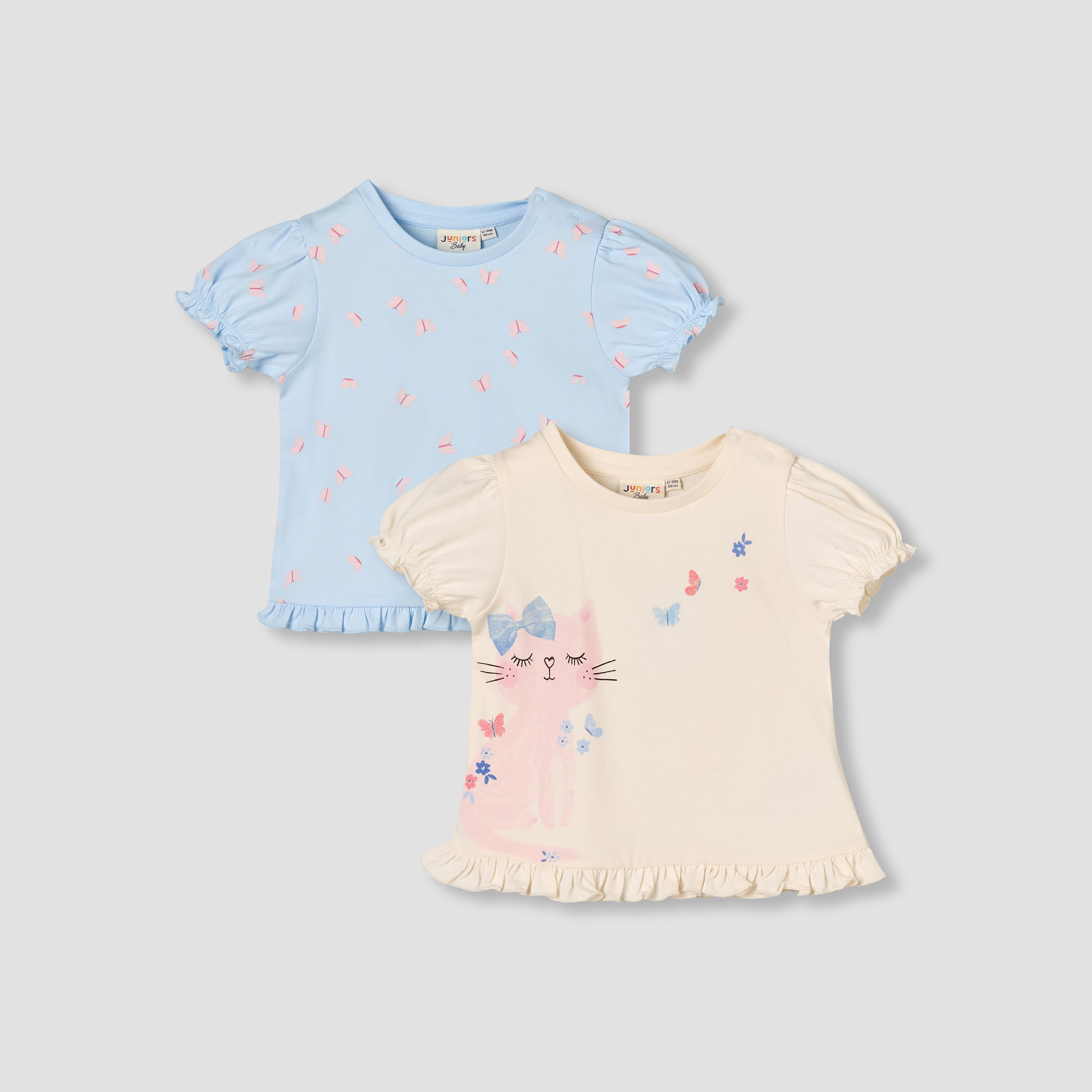 Pack of 2 Juniors Round Neck Short Sleeve T-shirt with Print-baby-girls-clothing-tshirts-image-1