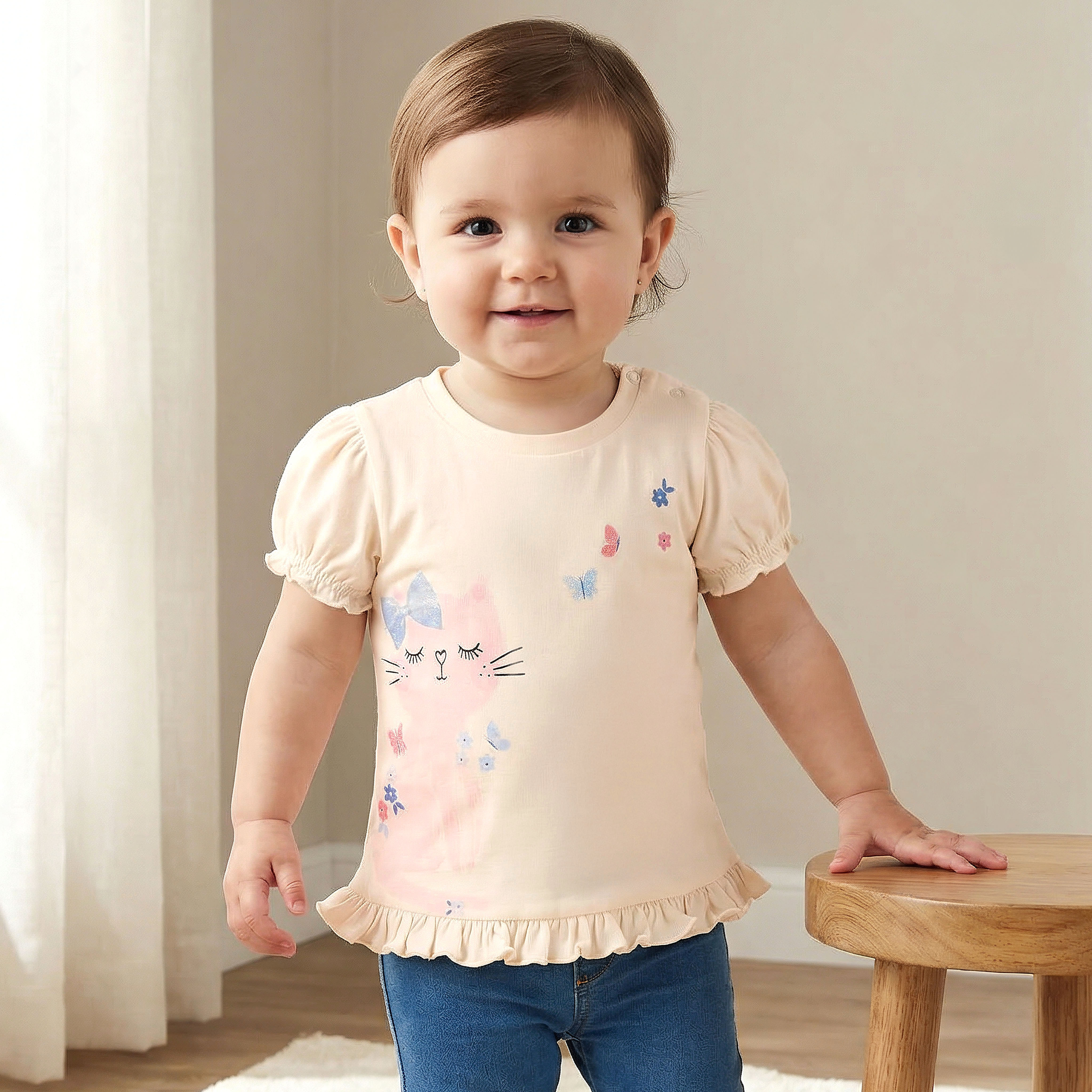 Pack of 2 Juniors Round Neck Short Sleeve T-shirt with Print-baby-girls-clothing-tshirts-image-2