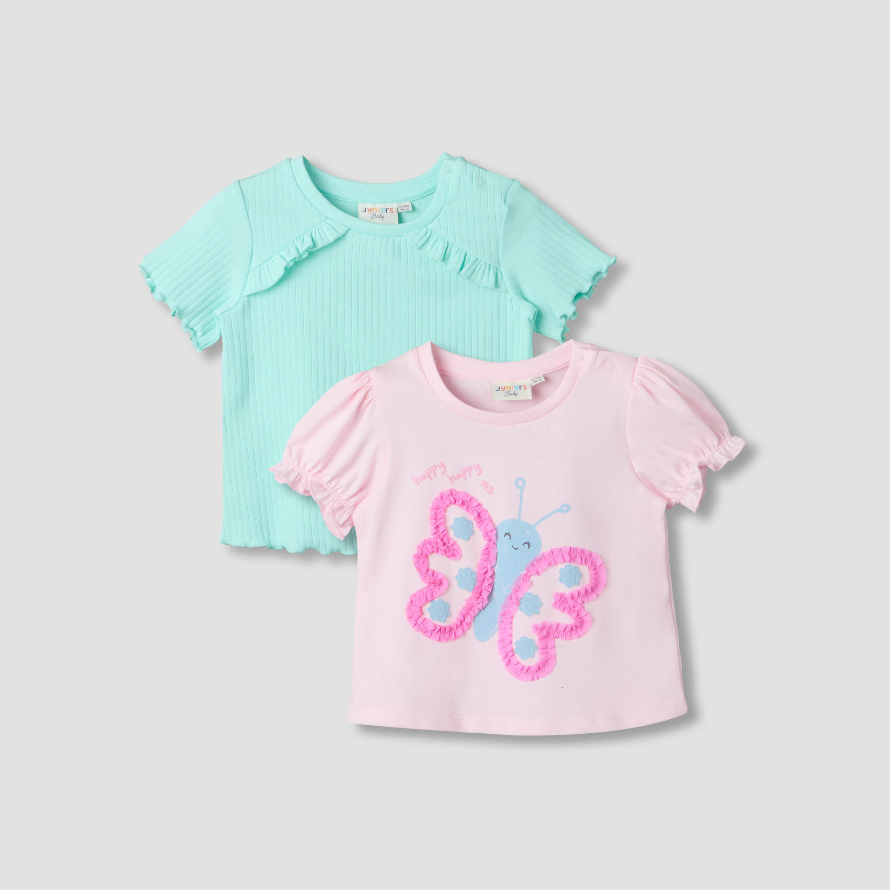 Pack of 2 Juniors Crew Neck Short Sleeves T-shirt with Assorted Design-baby-girls-clothing-tshirts-image-1