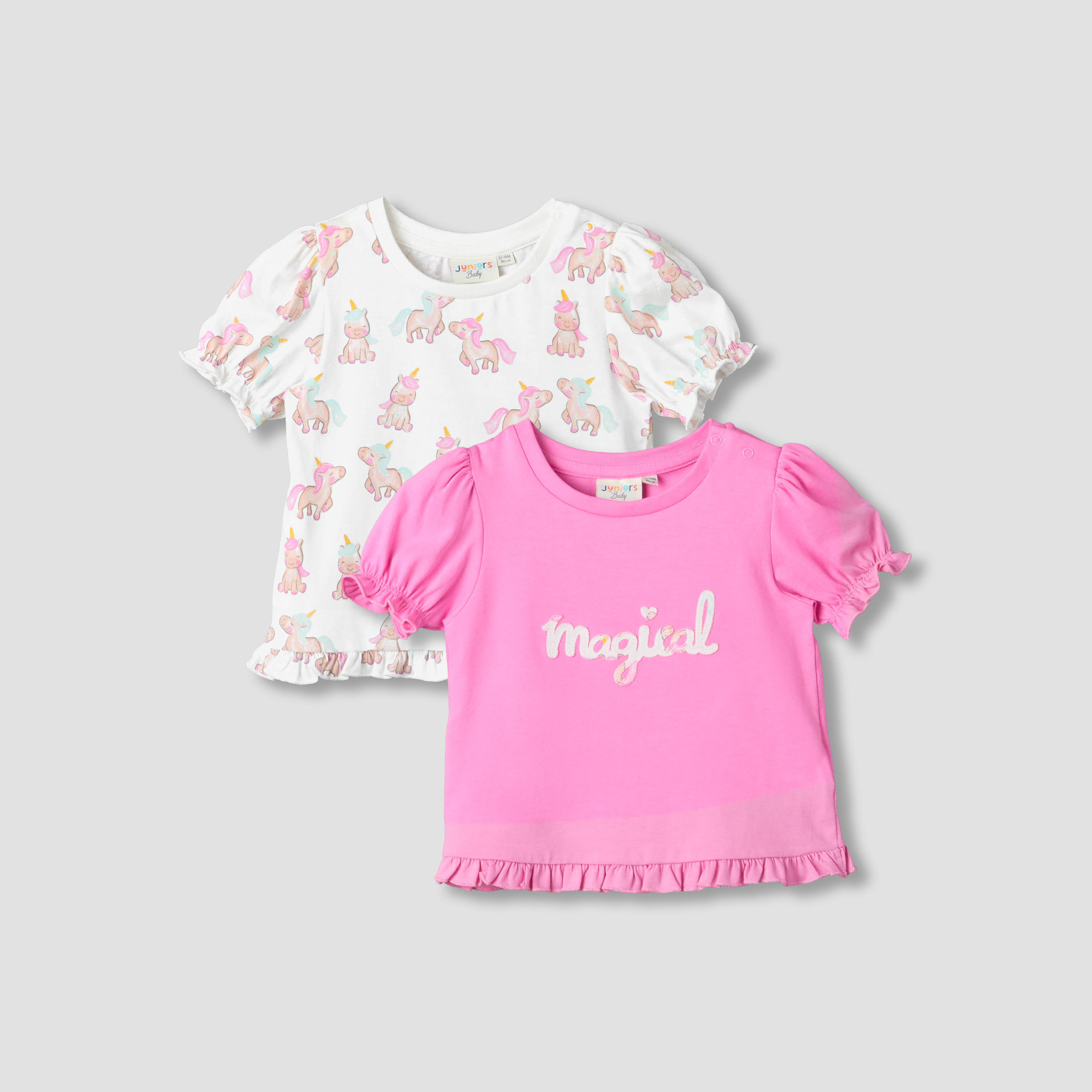 Pack of 2 Juniors Short Sleeves T-shirt with Ruffle Hem-baby-girls-clothing-tshirts-image-1