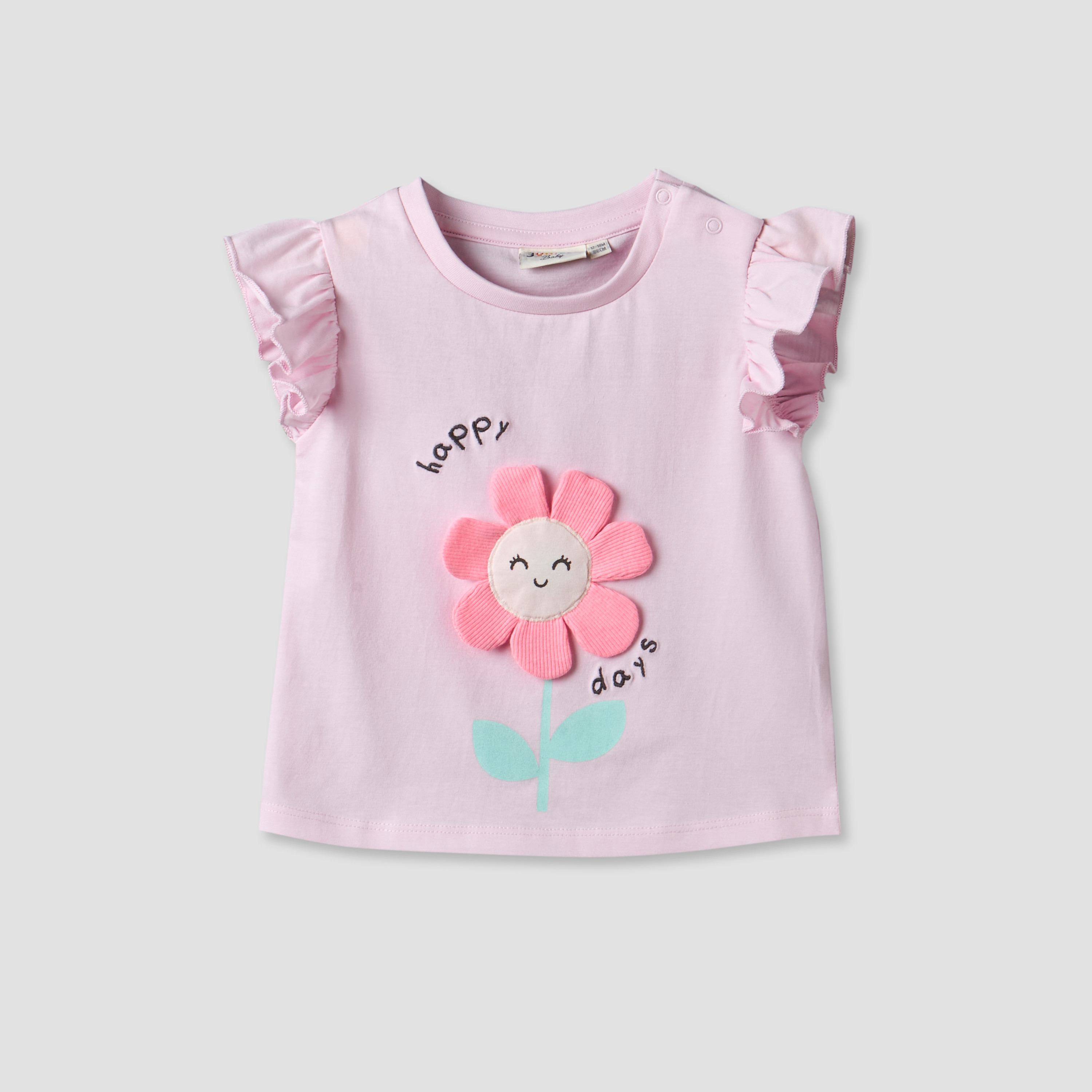 Pack of 3 Juniors Crew Neck T-shirt with Floral Print-baby-girls-clothing-tshirts-image-5