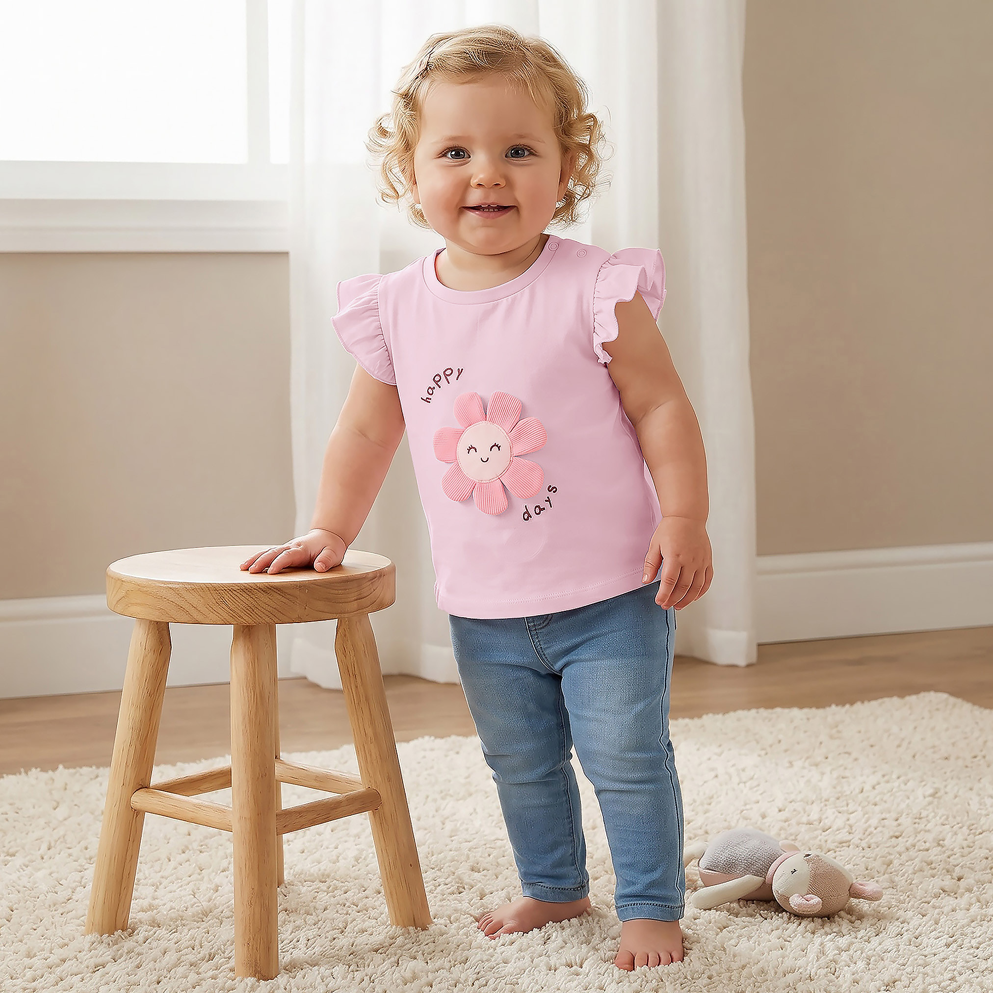 Pack of 3 Juniors Crew Neck T-shirt with Floral Print-baby-girls-clothing-tshirts-image-2