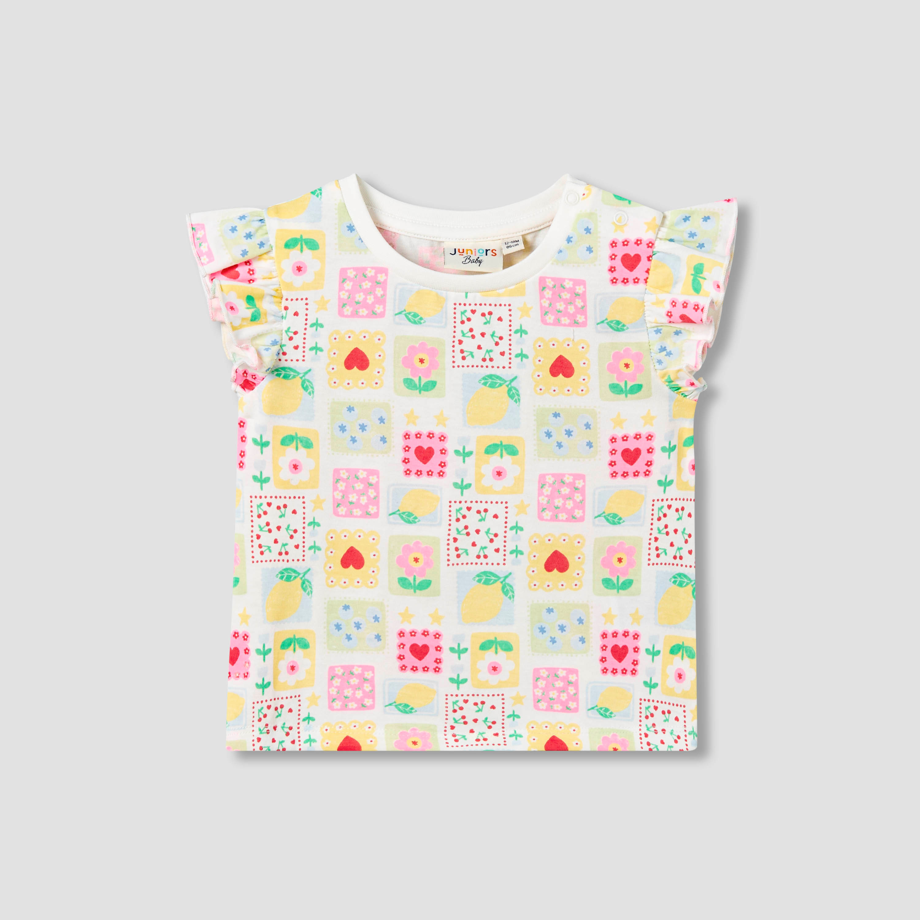 Juniors Crew Neck Short Sleeves T-shirt with Tile Print-baby-girls-clothing-tshirts-image-1