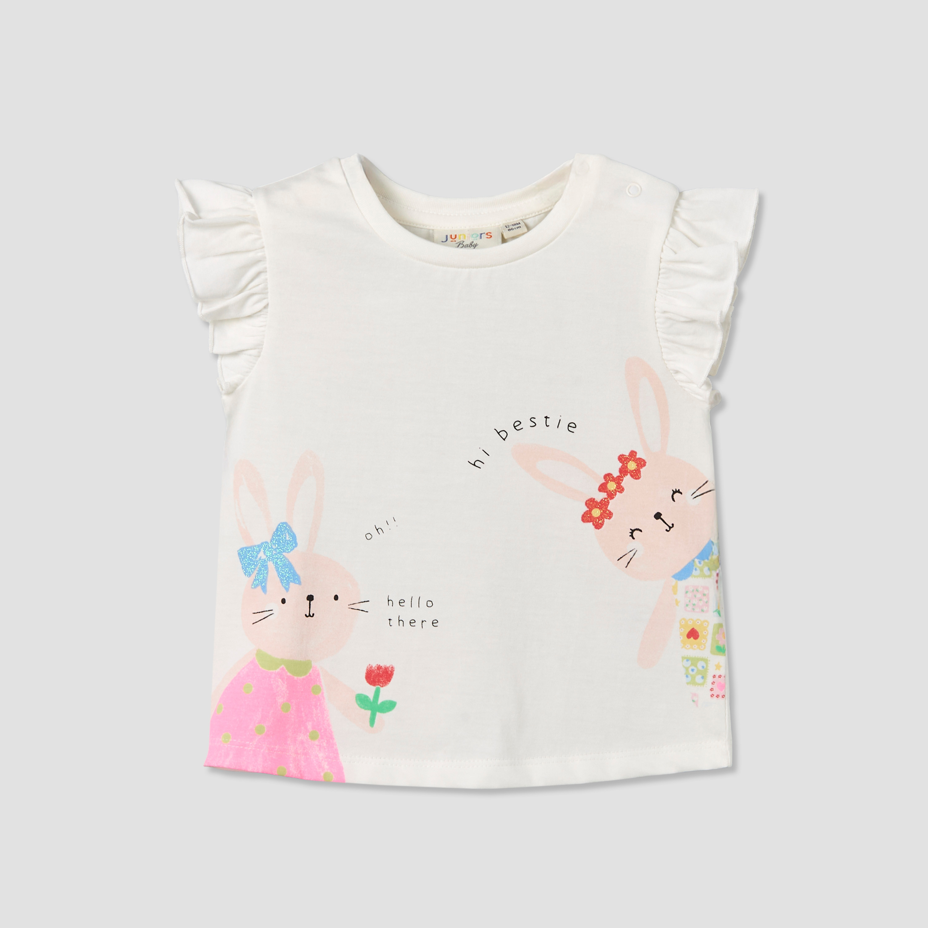 Juniors Round Neck Sleeveless T-shirt with Bunny Print-baby-girls-clothing-tshirts-image-1
