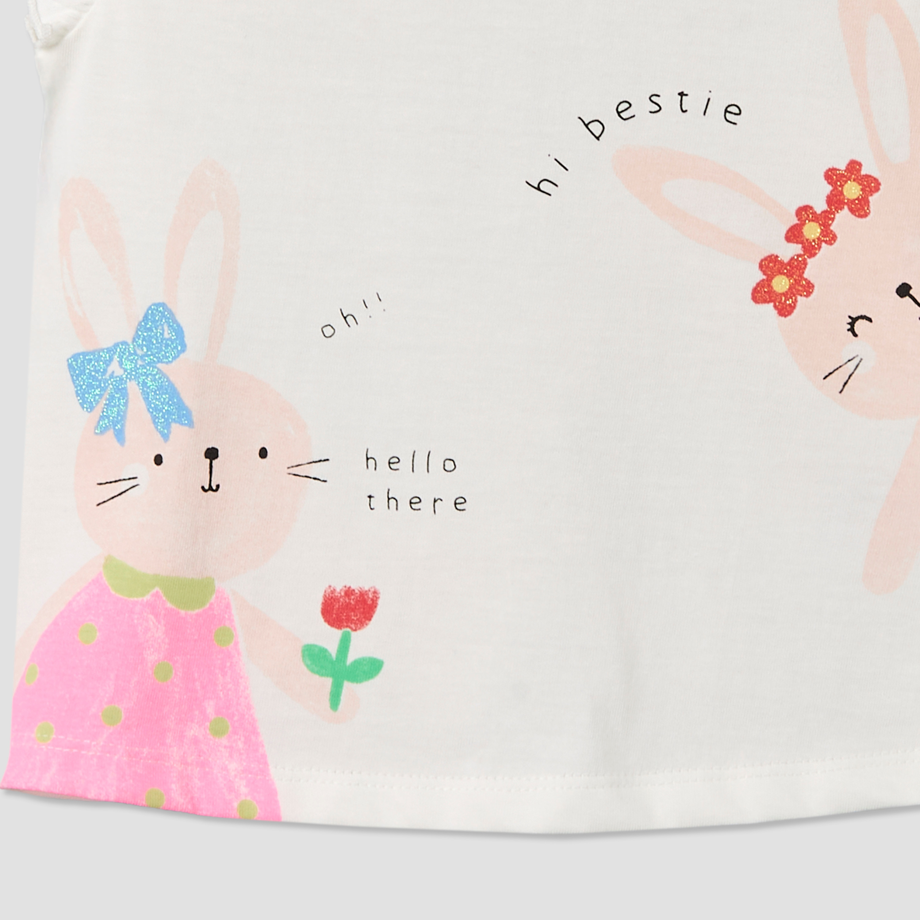 Juniors Round Neck Sleeveless T-shirt with Bunny Print-baby-girls-clothing-tshirts-image-3