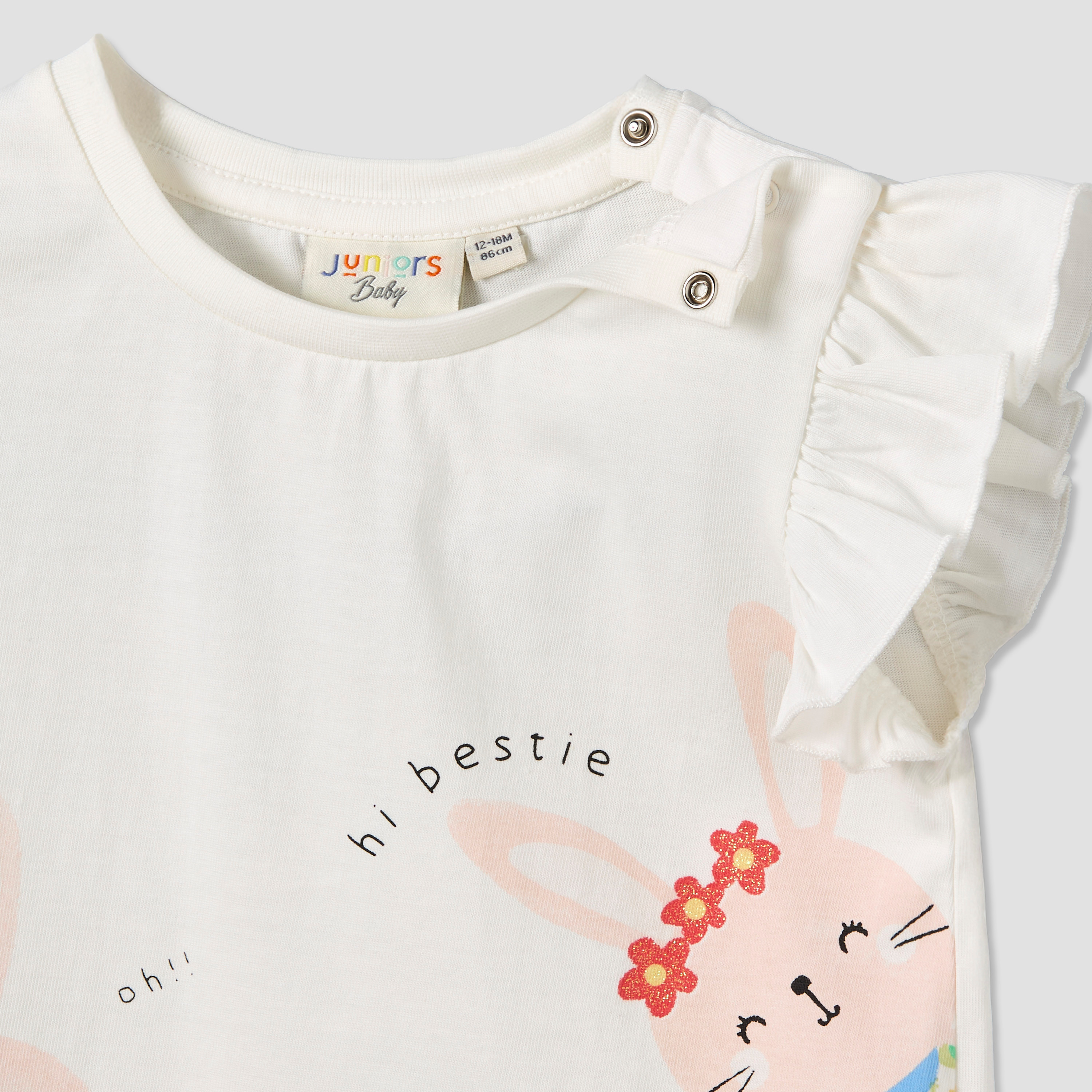 Juniors Round Neck Sleeveless T-shirt with Bunny Print-baby-girls-clothing-tshirts-image-4