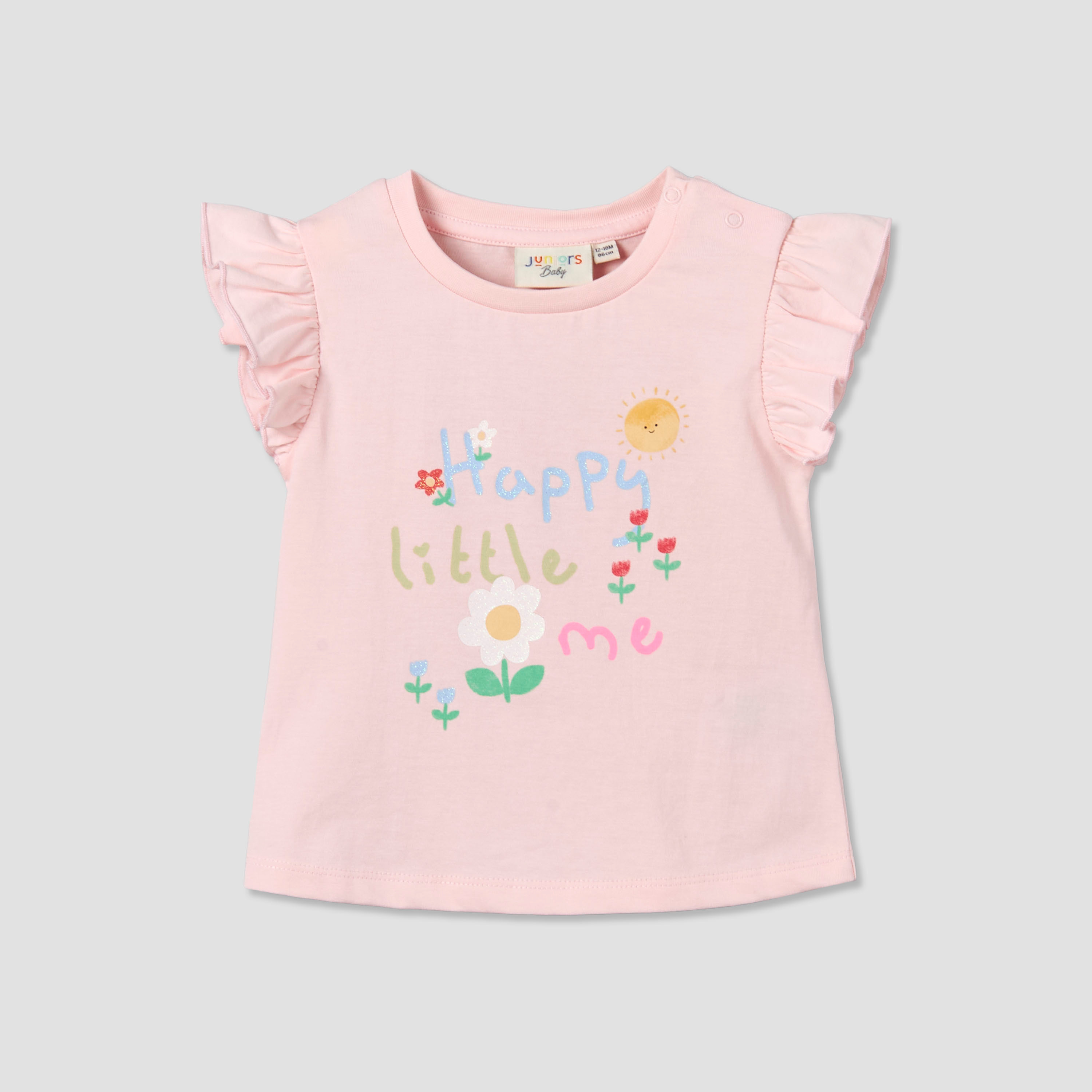 Juniors Crew Neck Sleeveless T-shirt with Slogan Print-baby-girls-clothing-tshirts-image-1