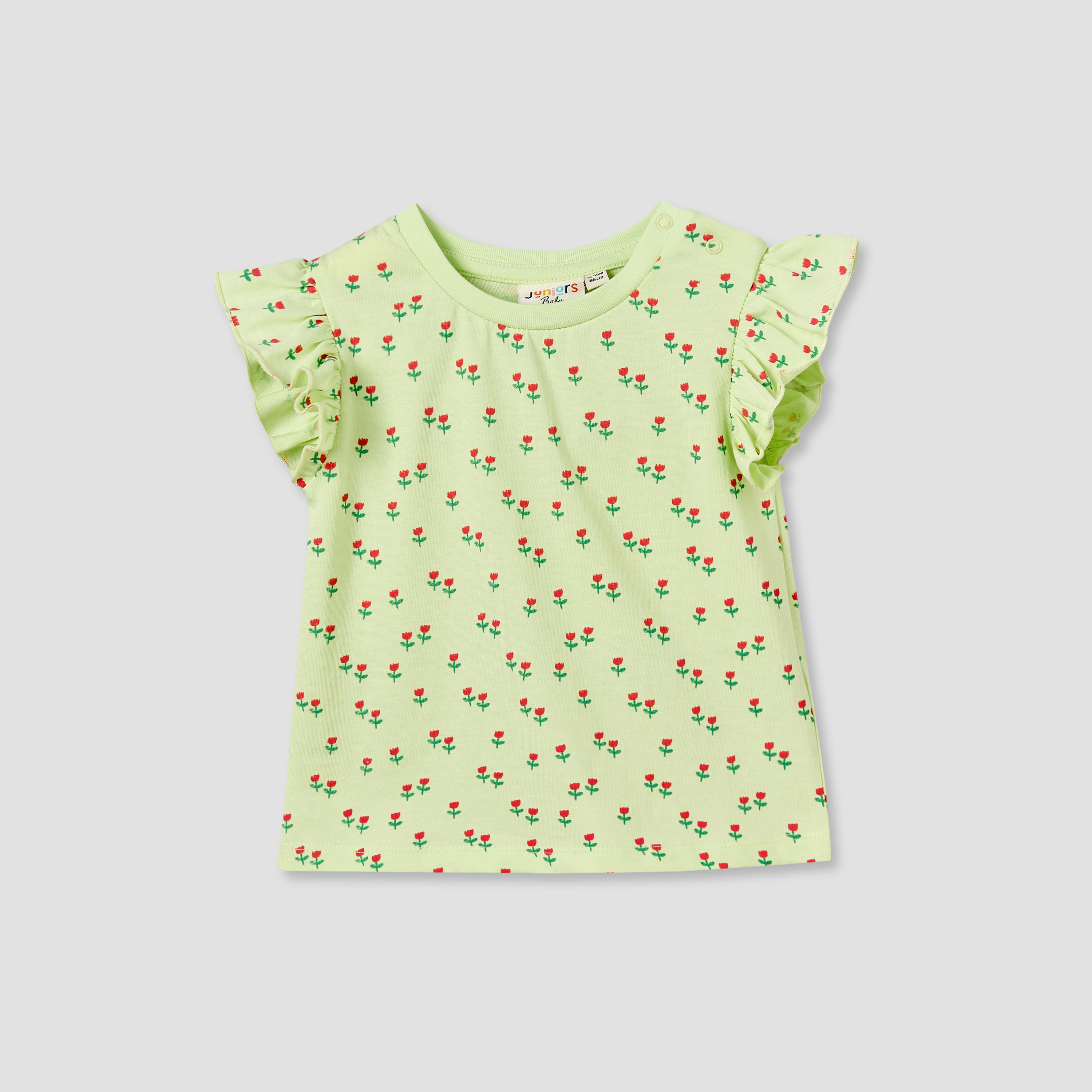 Juniors Round Neck Sleeveless T-shirt with Floral Print-baby-girls-clothing-tshirts-image-2