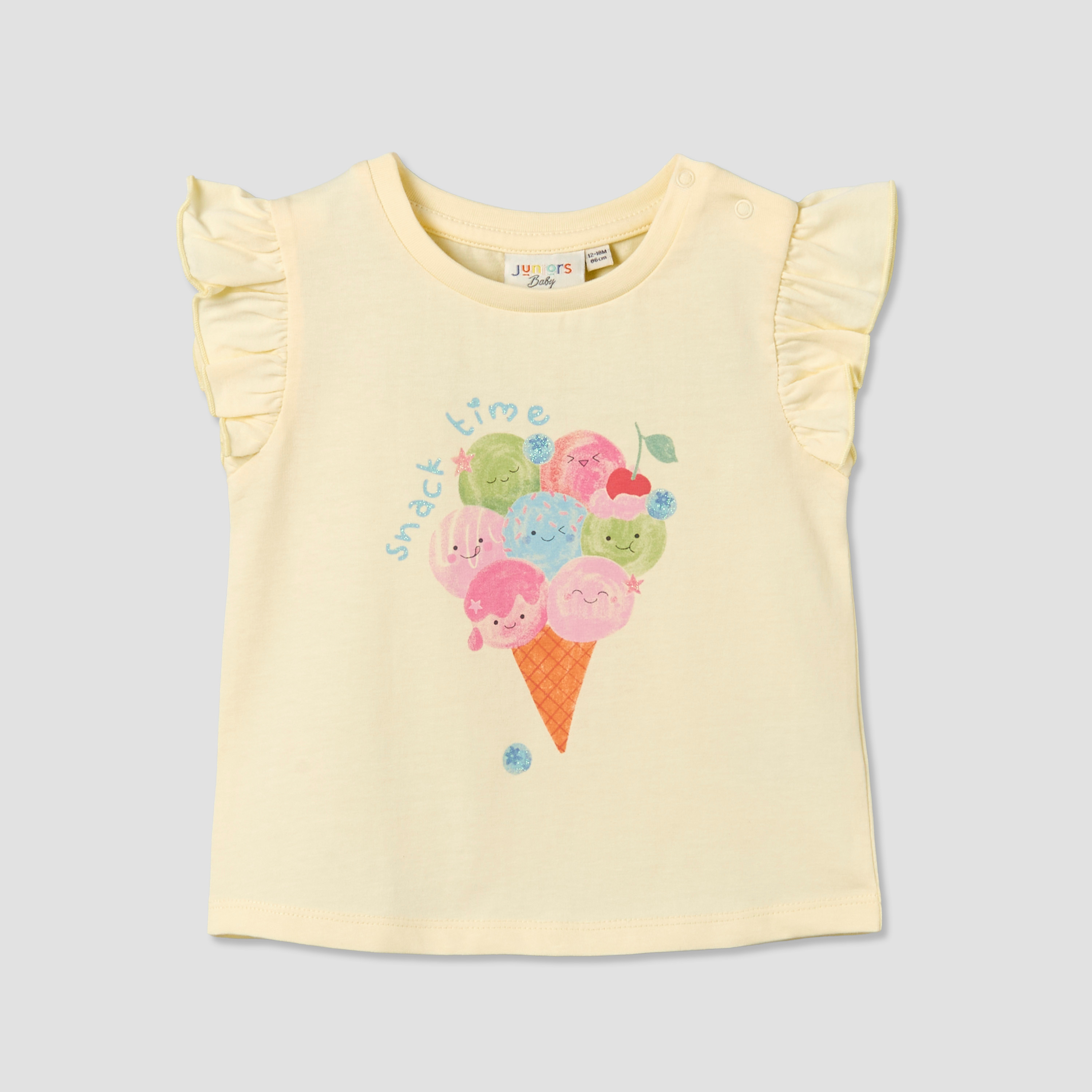 Juniors Round Neck Sleeveless T-shirt with Ice Cream Cone Print-baby-girls-clothing-tshirts-image-1