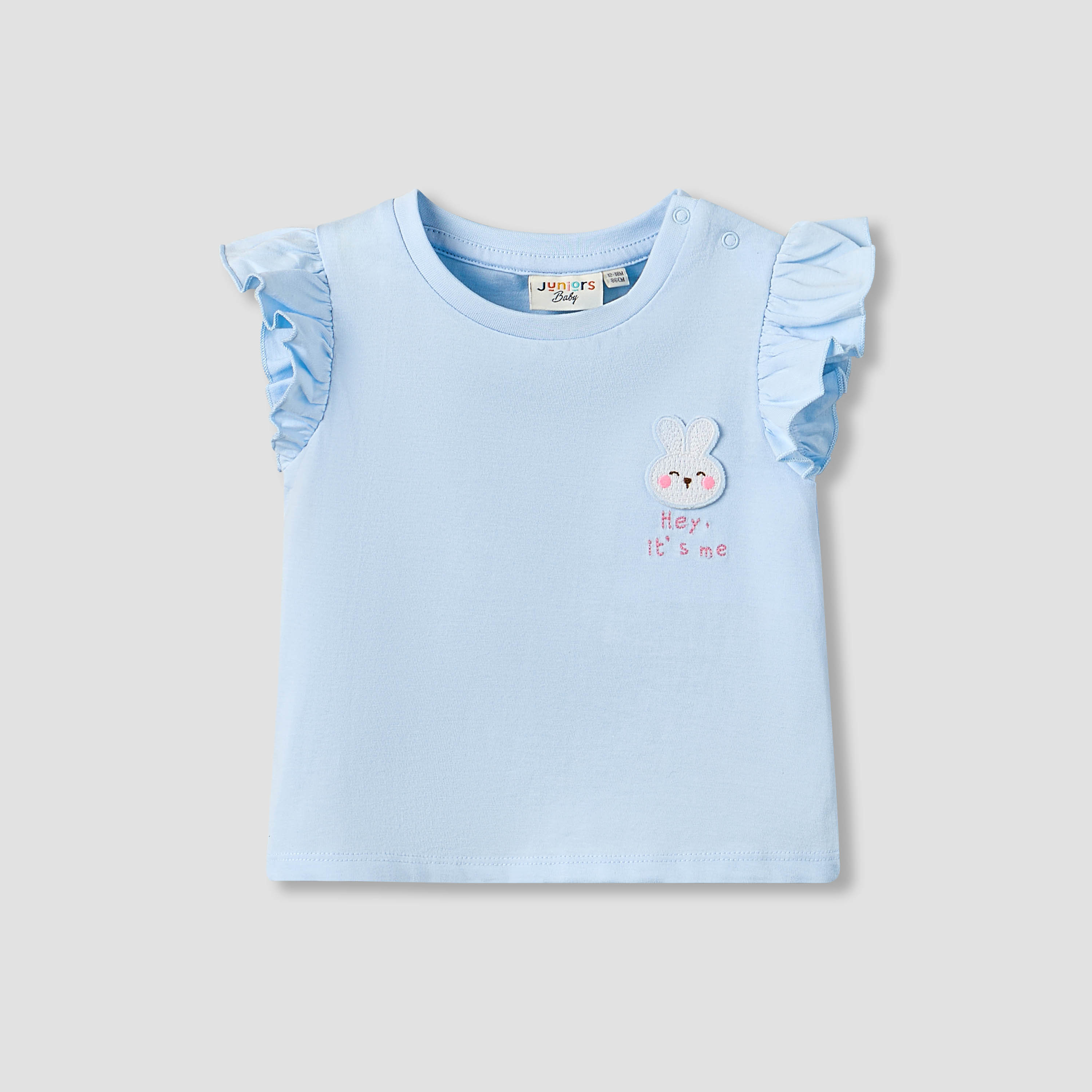 Juniors Crew Neck Sleeveless T-shirt with Bunny Applique-baby-girls-clothing-tshirts-image-1