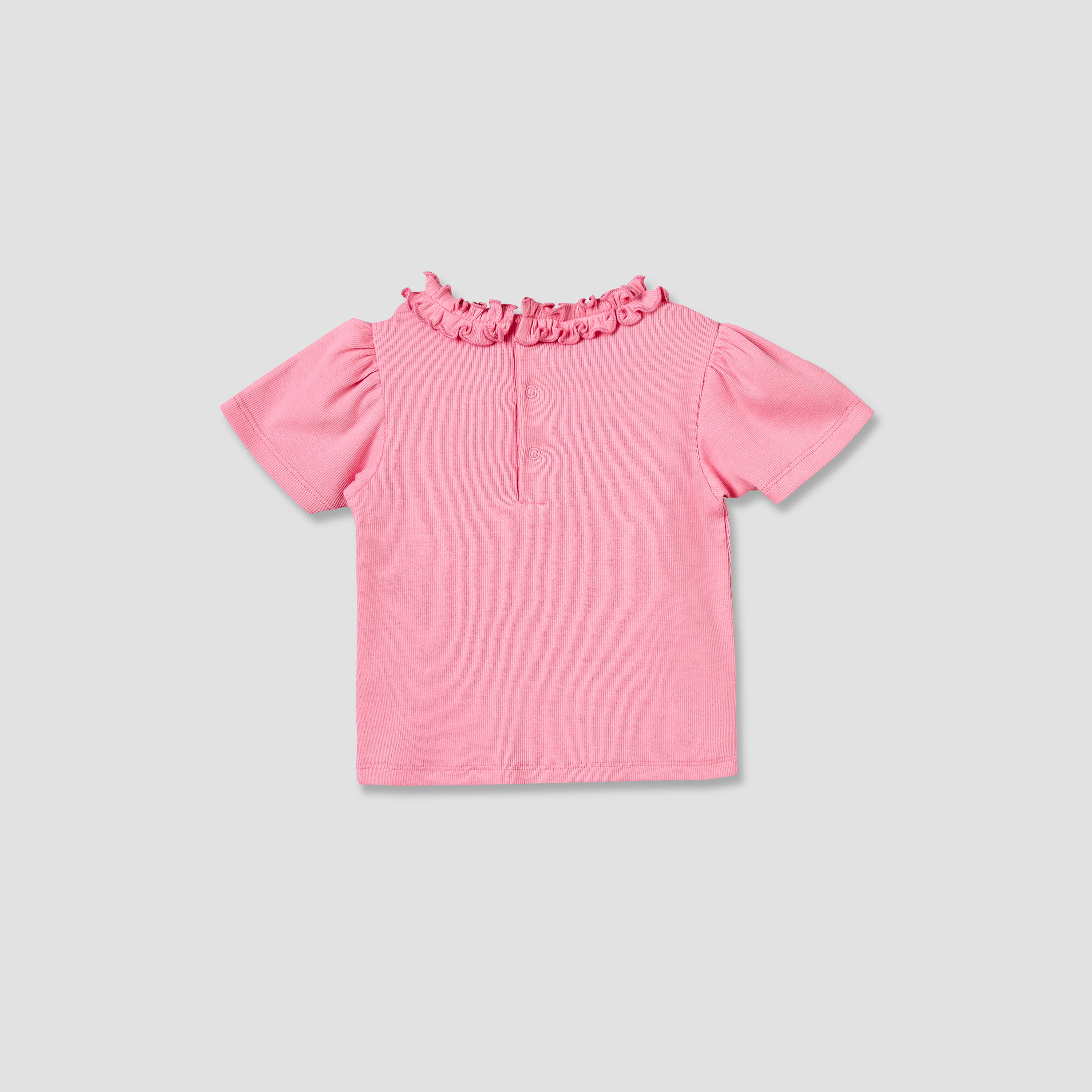 Juniors Round Neck Short Sleeves T-shirt with Ruffle Trim-baby-girls-clothing-tshirts-image-3