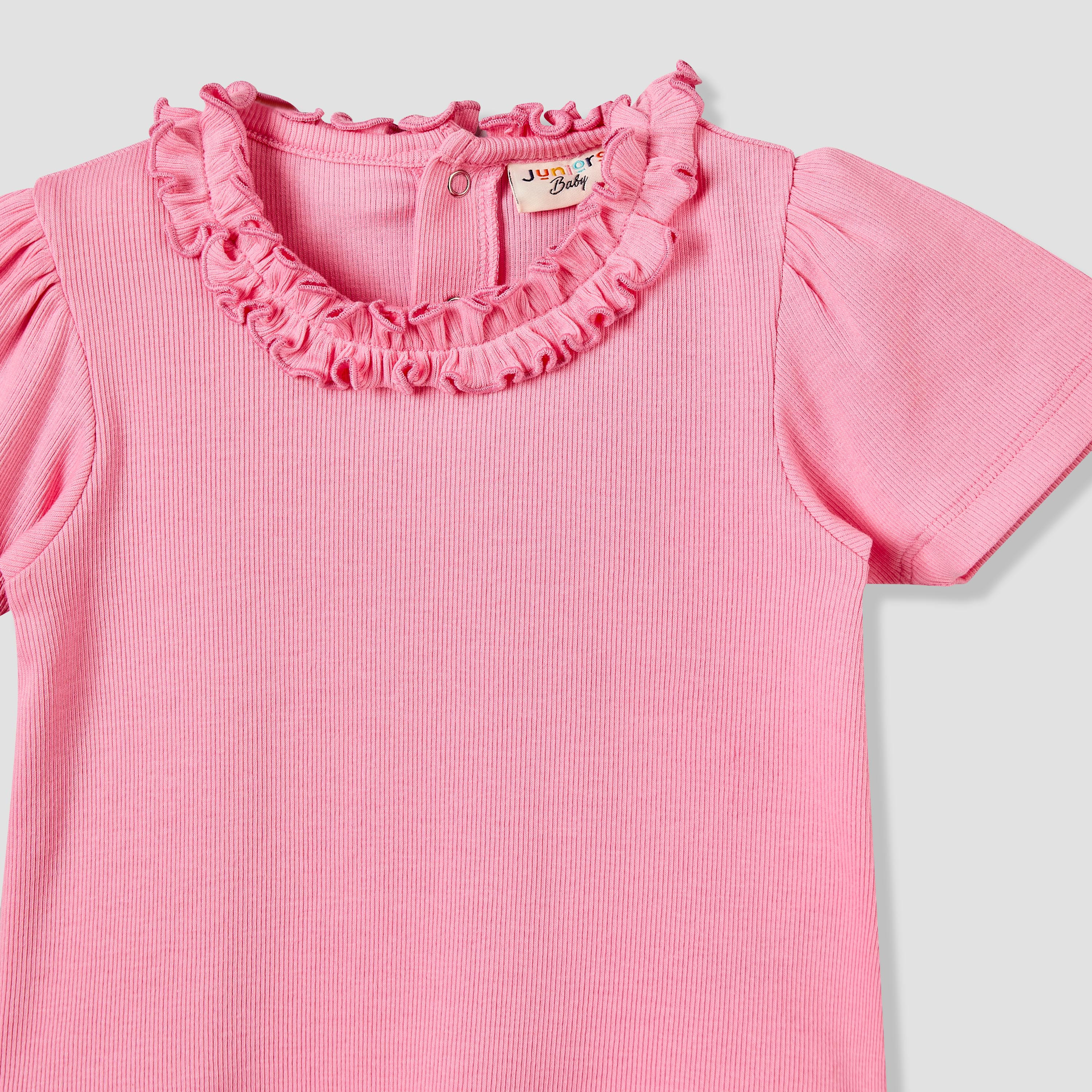 Juniors Round Neck Short Sleeves T-shirt with Ruffle Trim-baby-girls-clothing-tshirts-image-4