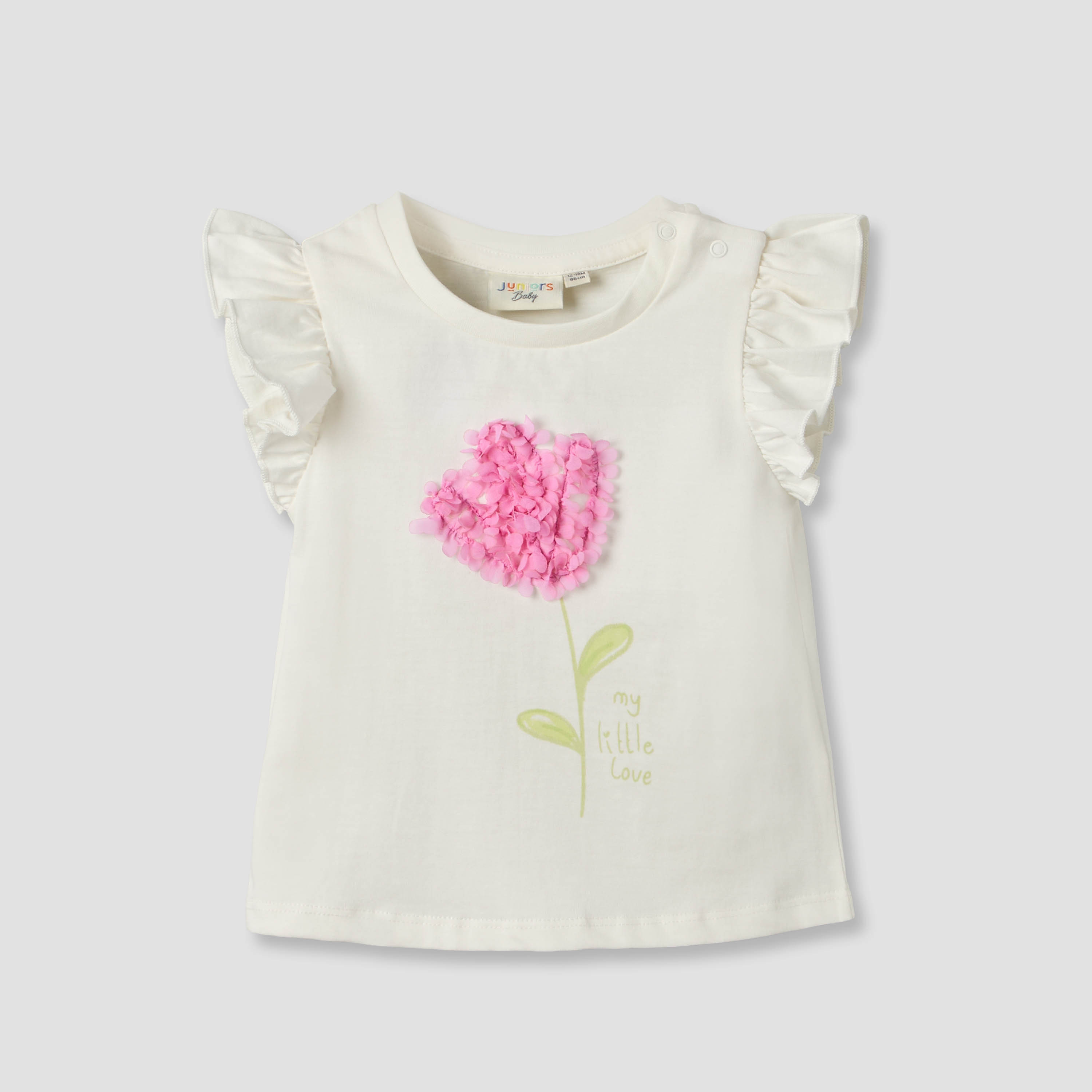 Juniors Round Neck Sleeveless T-shirt with Flower Applique-baby-girls-clothing-tshirts-image-1