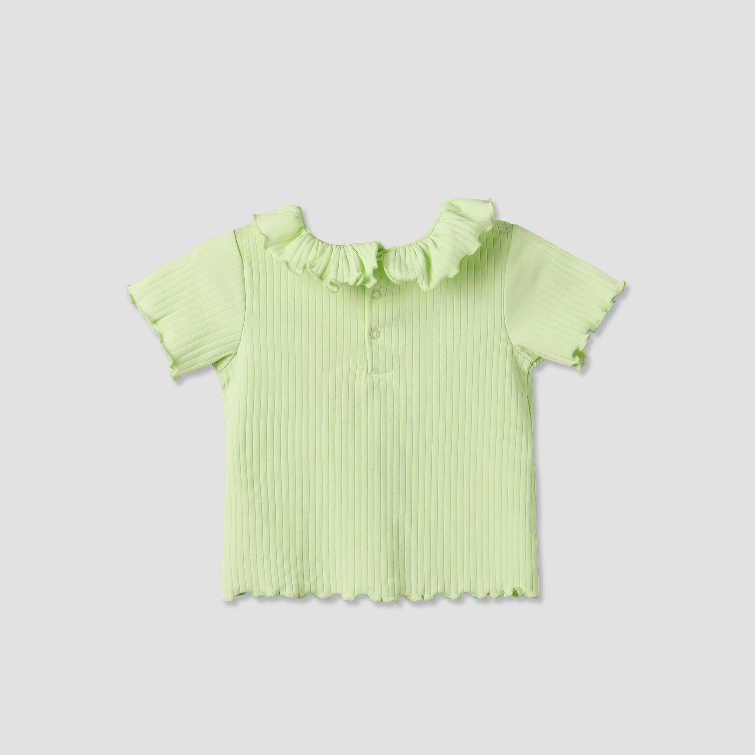 Juniors Round Neck Short Sleeves T-shirt with Ribbed Design-baby-girls-clothing-tshirts-image-2